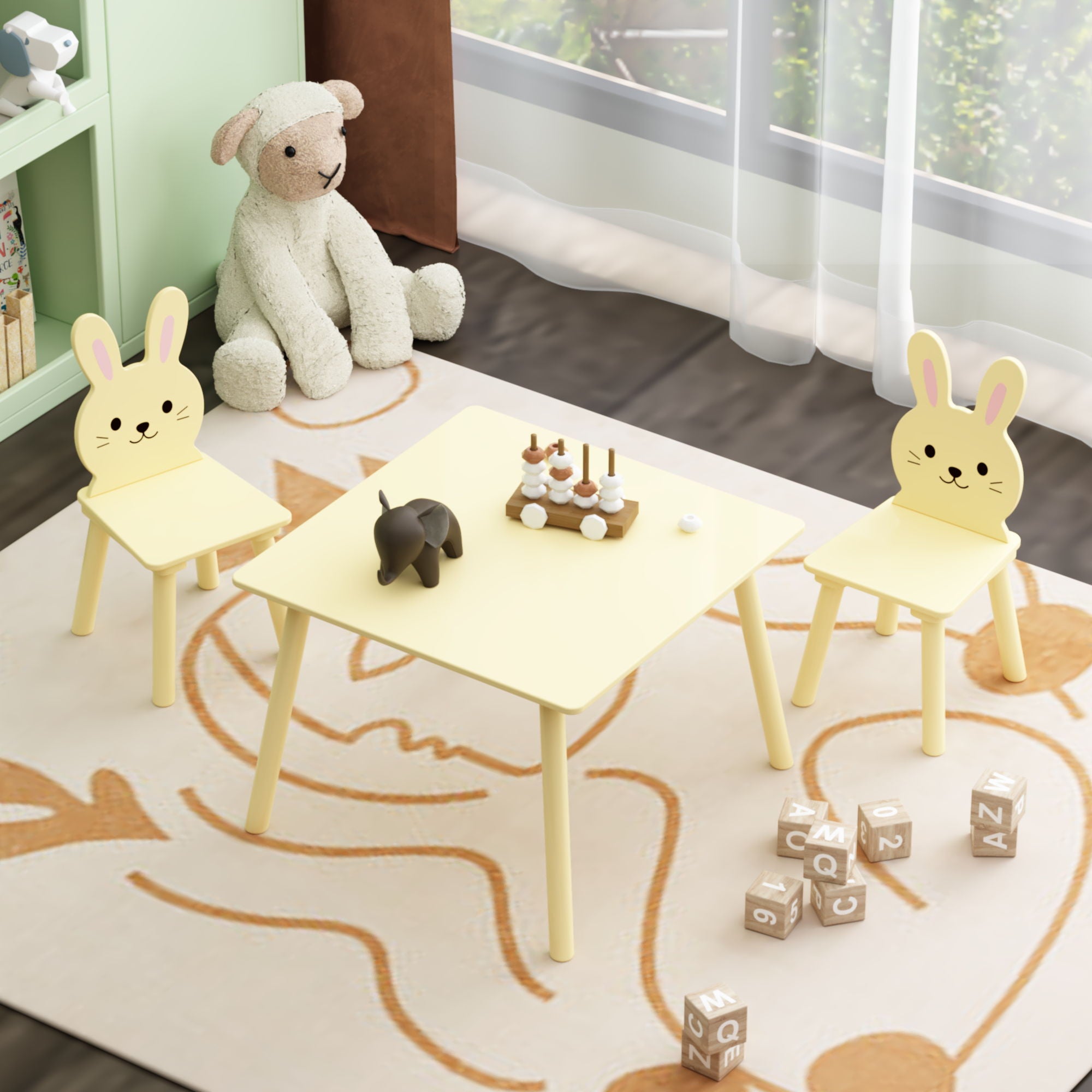 Table And Chair Set With 2 Bunny Chairs, Children&