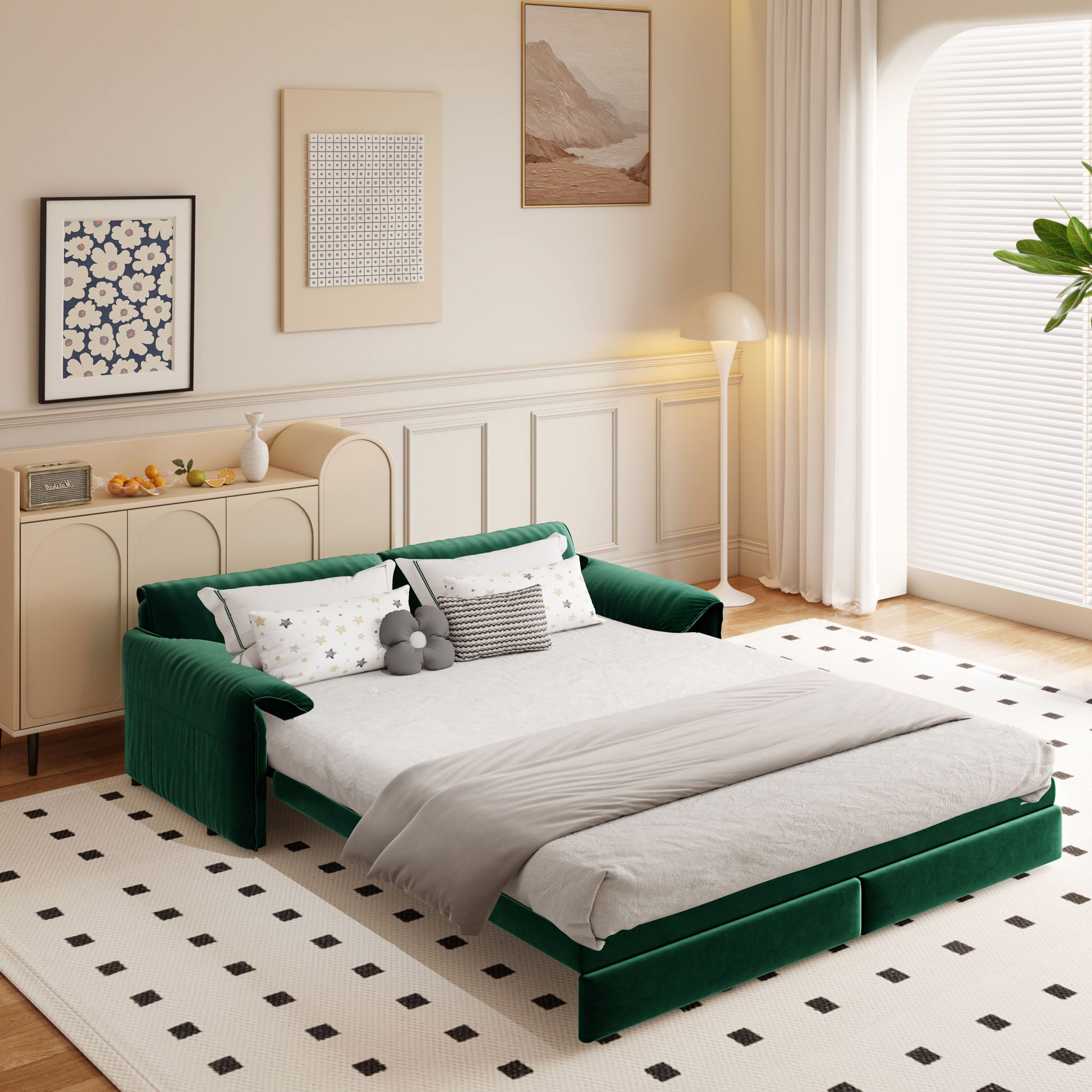 Queen Pull Out Sofa Bed, 3 In 1 Convertible Sleeper Sofa With Side Storage