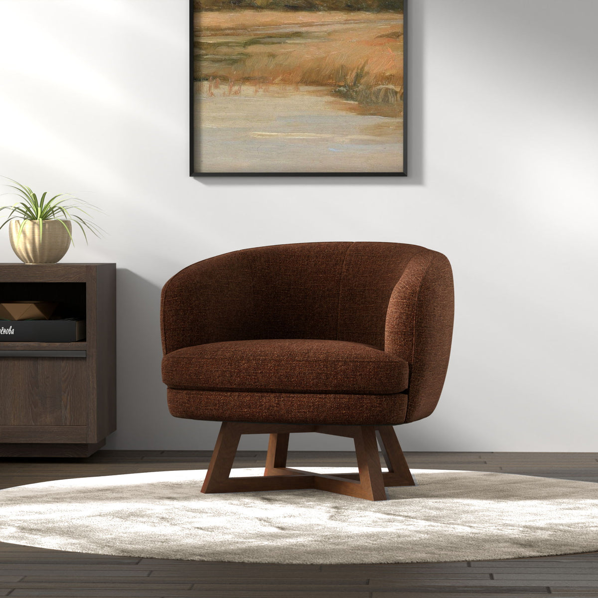 Swivel Accent Chair With Sculptural Base - Red