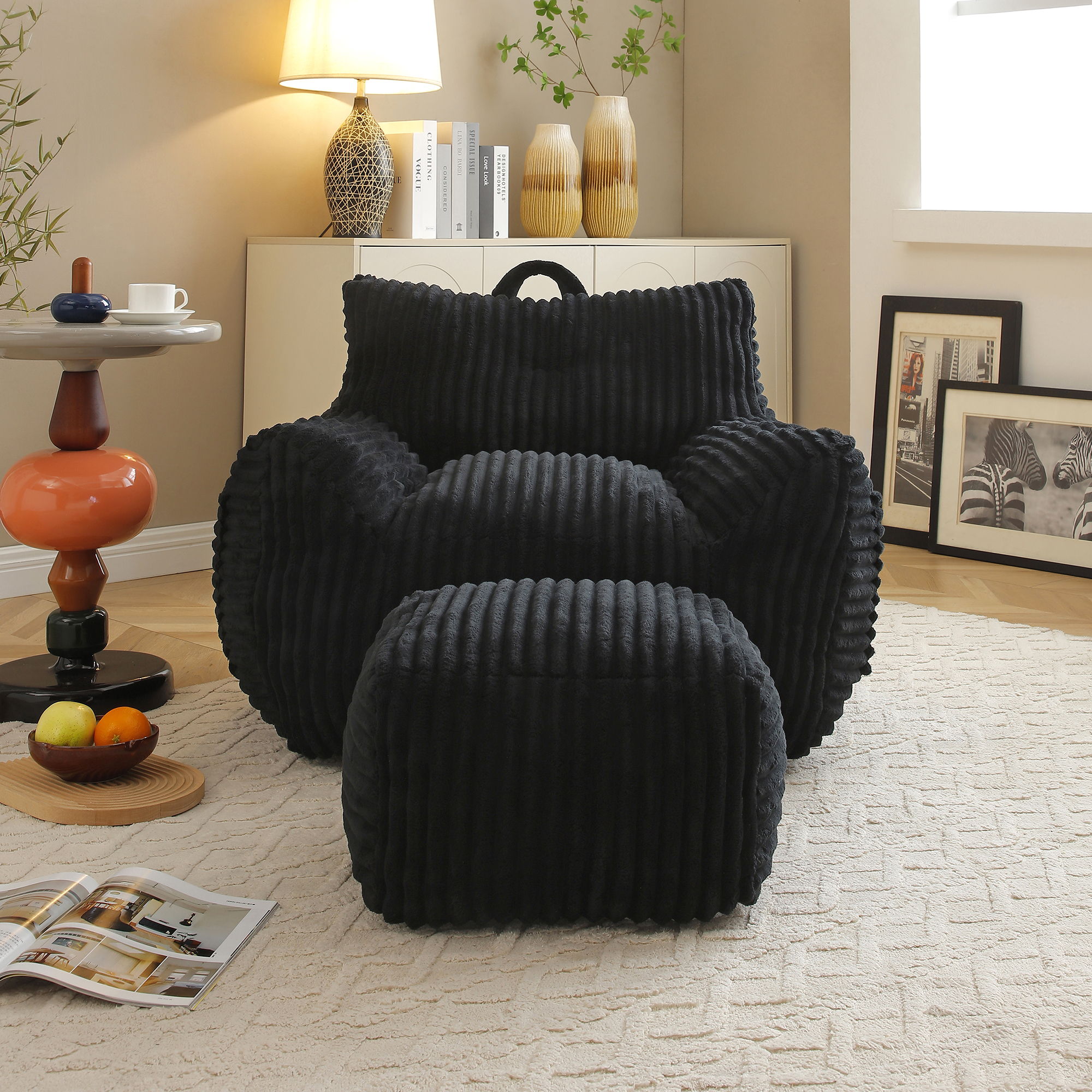 Giant Bean Bag Chair With Armrests And Footstool