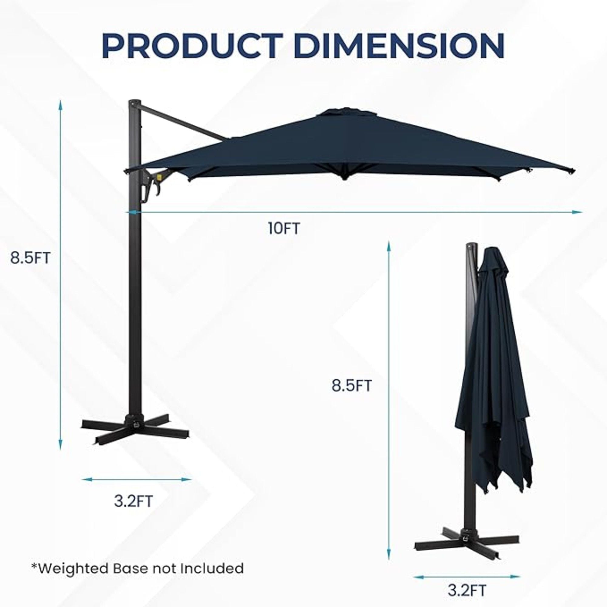 Round Cantilever Patio Umbrella With 360 Rotation & Infinite Tilt Adjustment