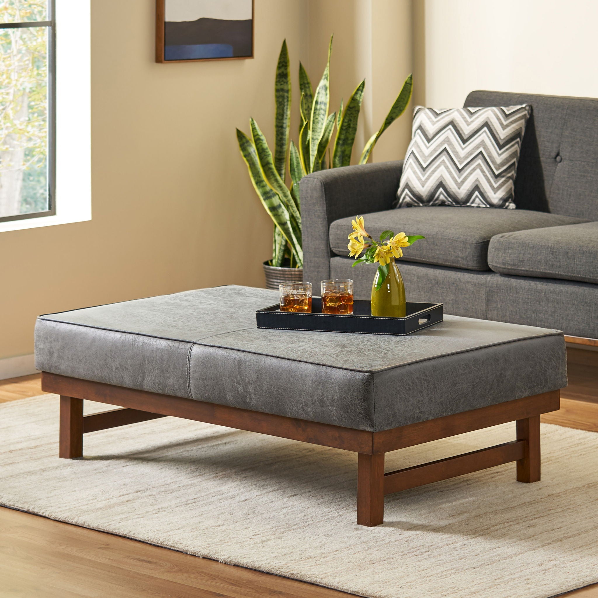 Temzyl - Mid Century Modern Microfiber Ottoman