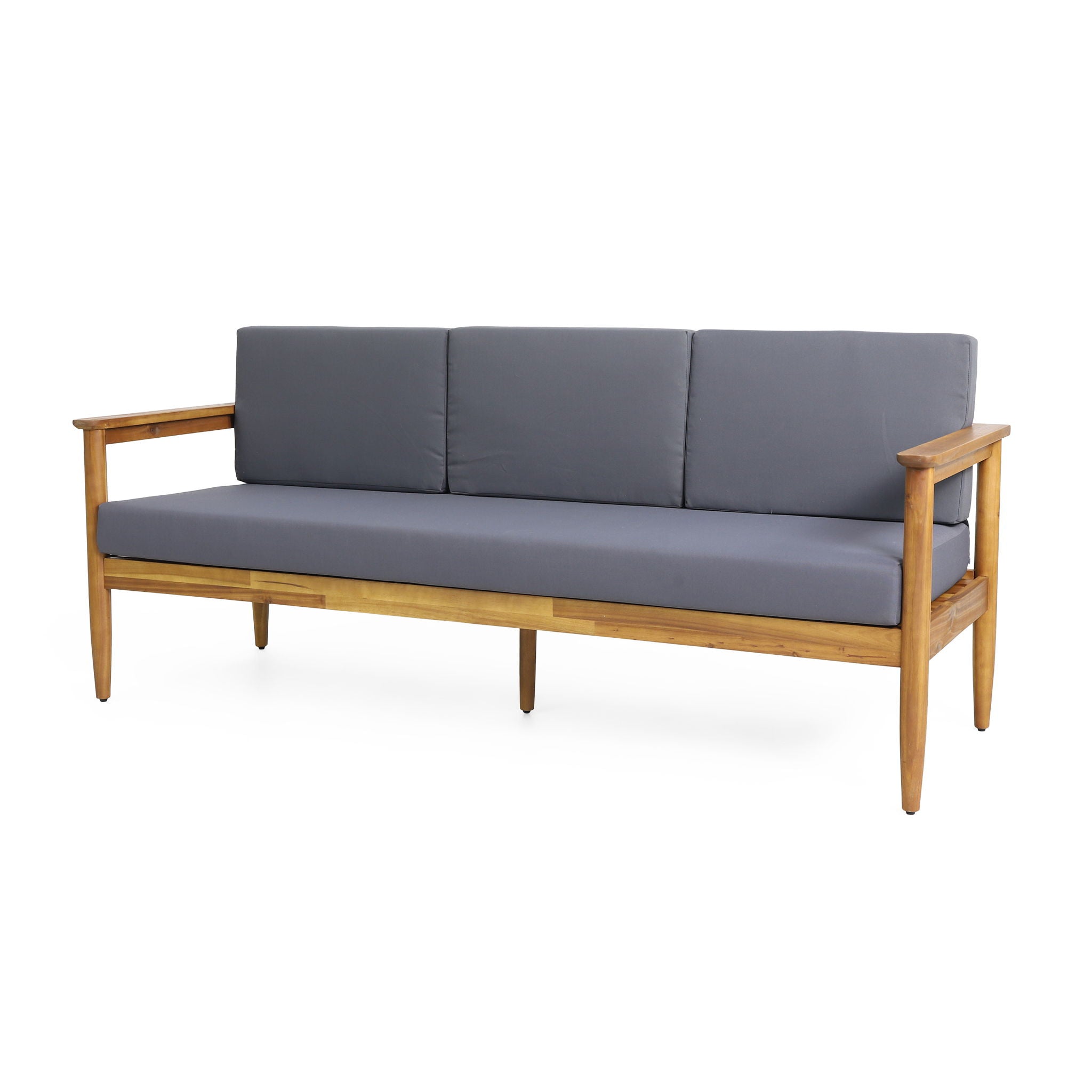 Outdoor 3 Seater Sofa With Cushion And Teak Acacia Wood - Dark Gray