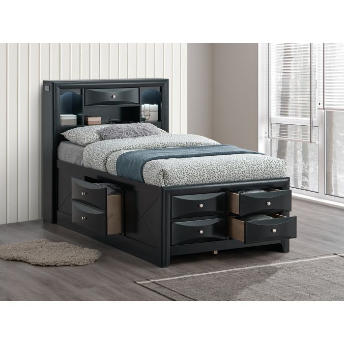 Modern Design Storage Bed With Bookcase Headboard