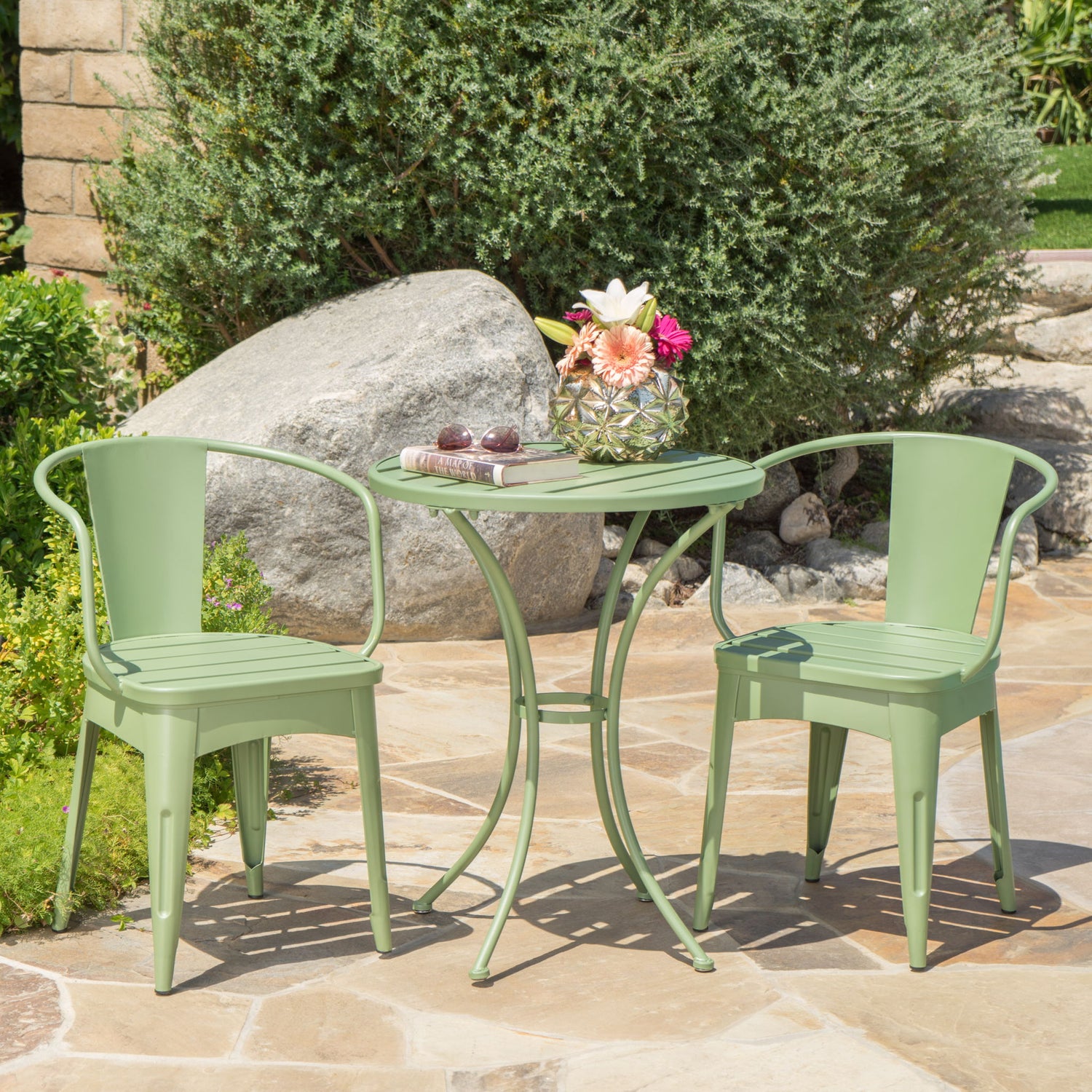 3 Piece Bistro Set With Table And 2 Chairs - Green