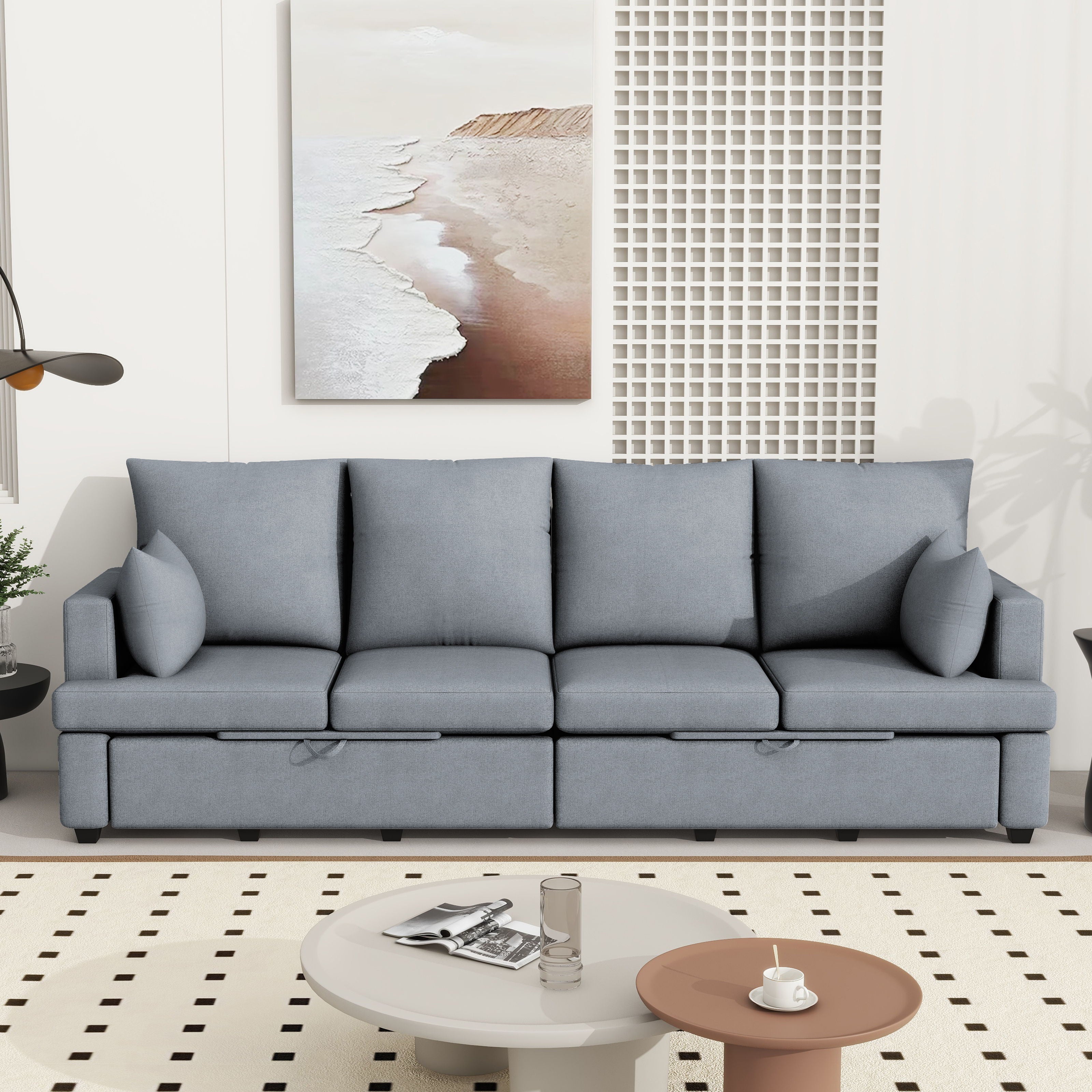 4 Seat Chenile Sectional Sofa Set With 2 Pilows, Freely Combinable