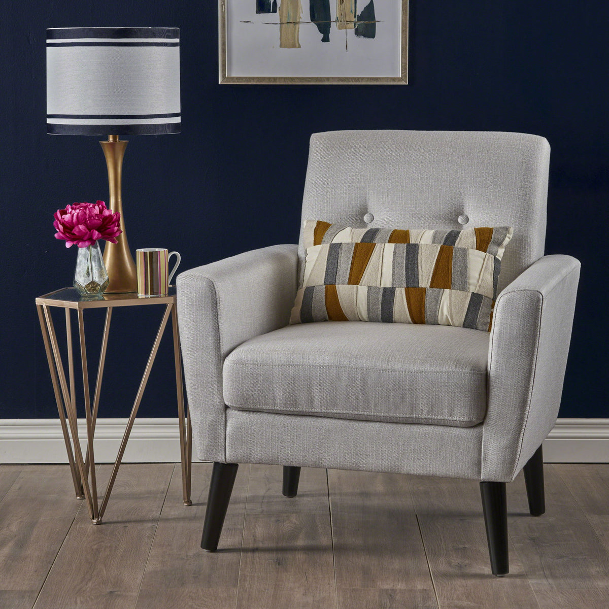 Radiantize - Upholstered Fabric Club Chair With Square-Off Back And Button Tufted