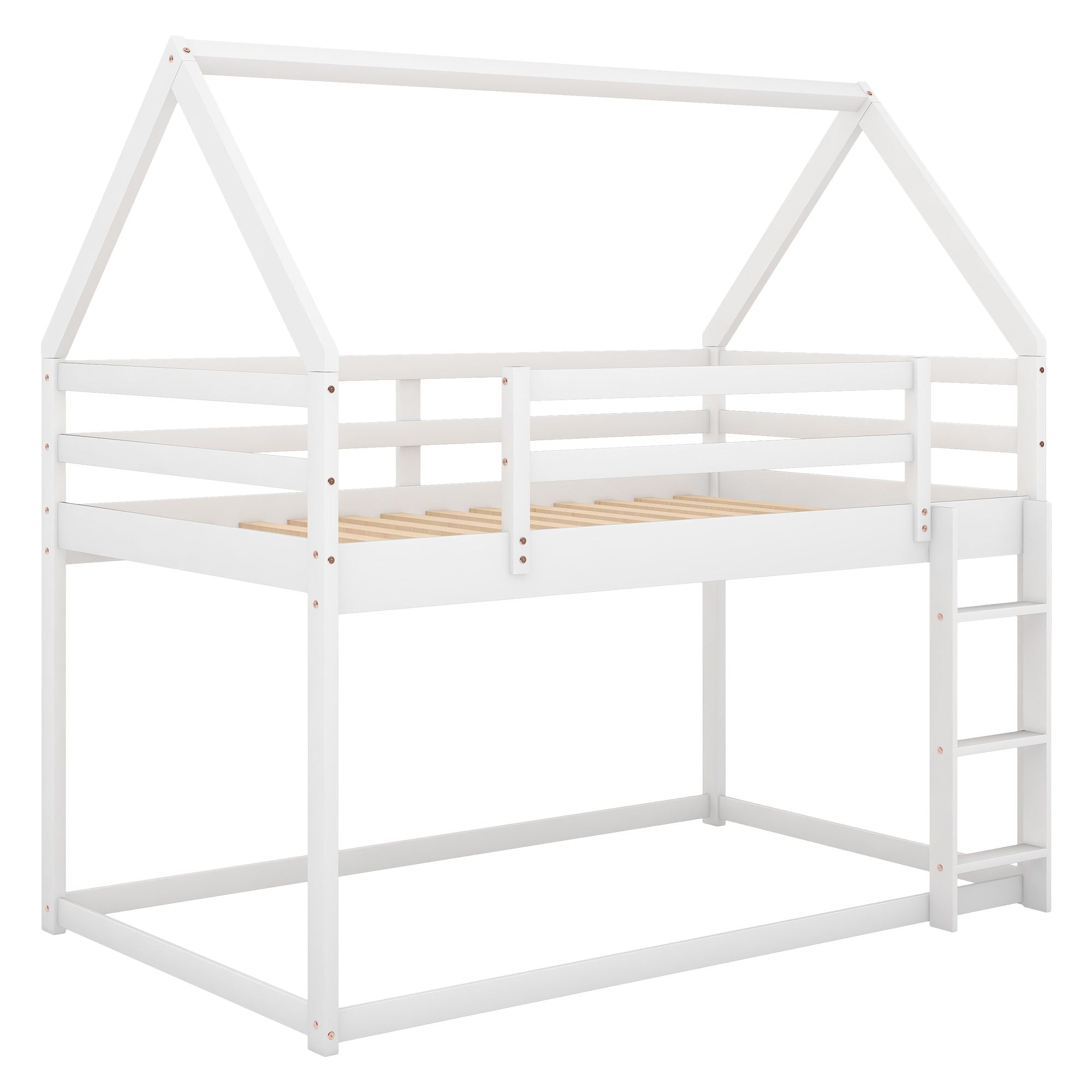 Low Bunk Bed With House Shaped Frame And Ladder