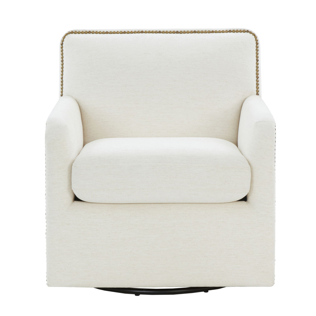 Tolland - Swivel Accent Chair With Antique Brass Nailhead Trim - Cream