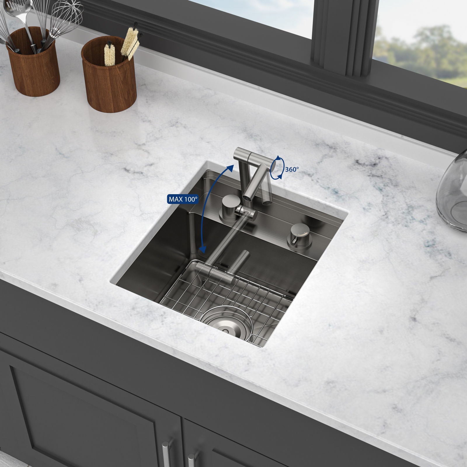 Modern Undermount Bar Sink With Folding Faucet