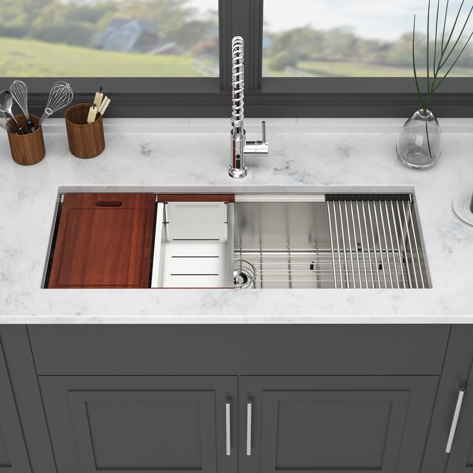 Undermount Workstation Kitchen Sink Stainless Steel Single Bowl