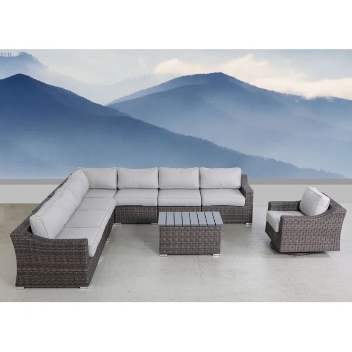 Outdoor 7 Person Wicker Sectional Set With Cushions - Gray Mix