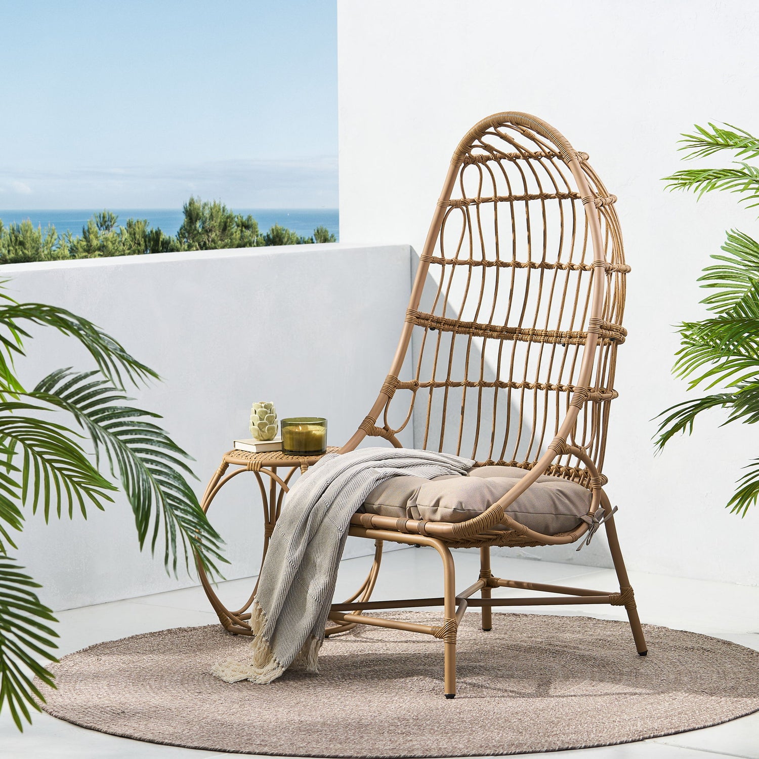 Outdoor Accent Chair With Basket Shape - Light Brown