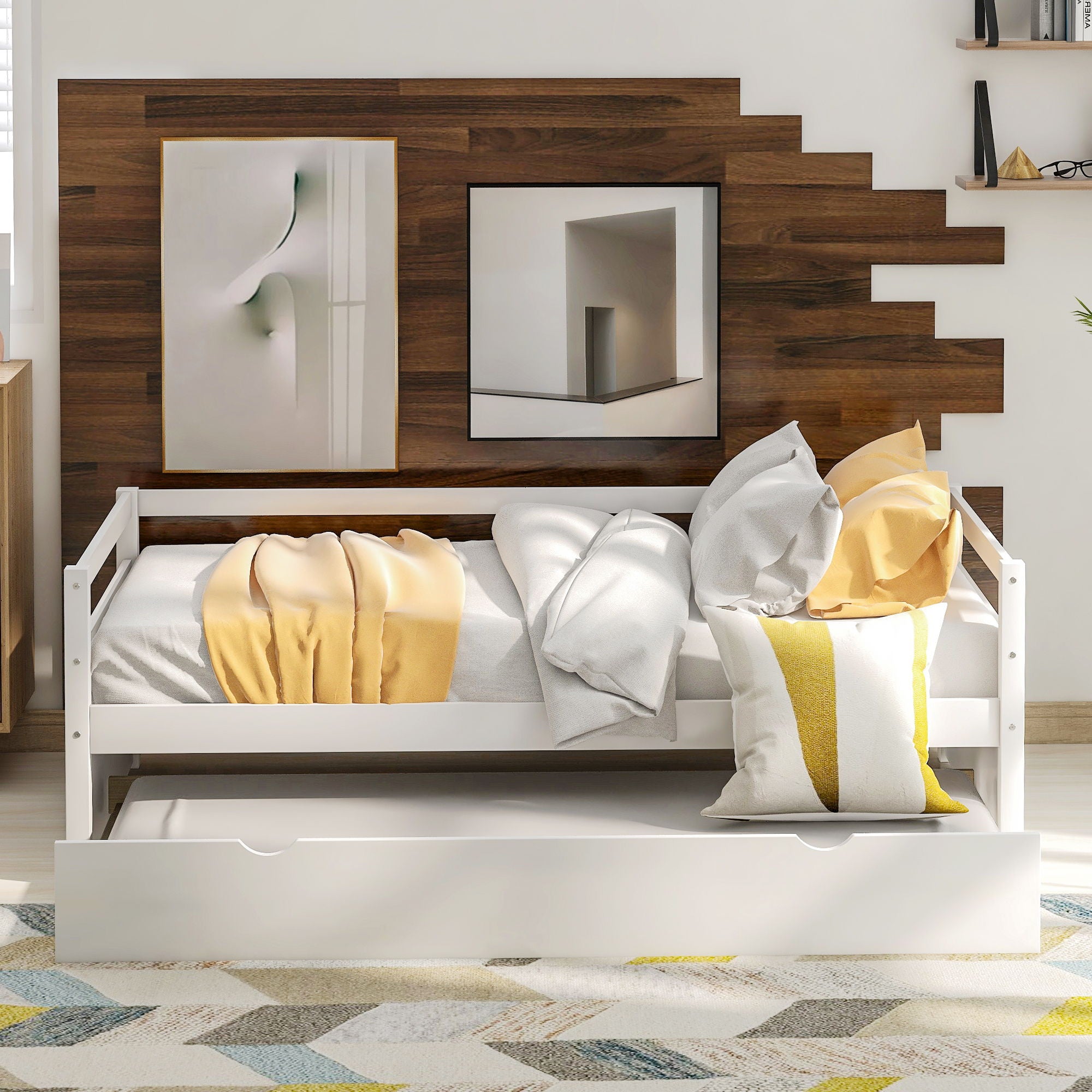 Twin Daybed With Trundle Frame Set - White