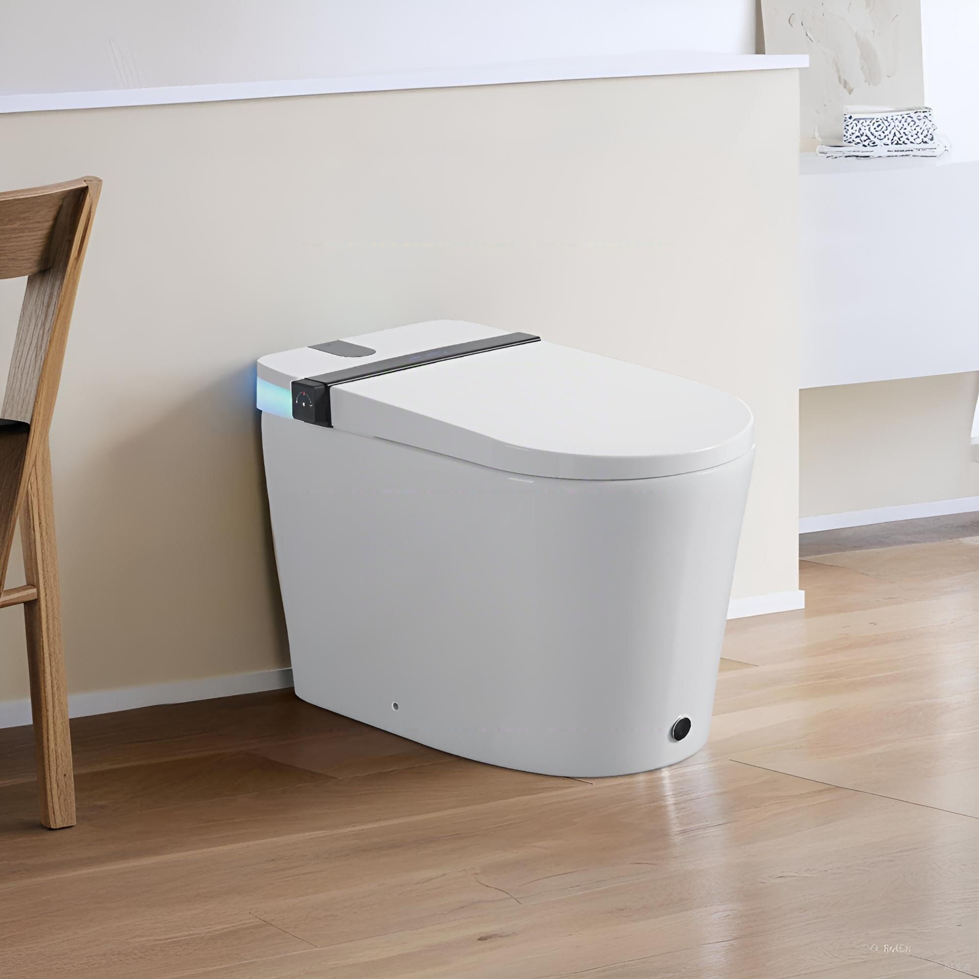 Smart Toilet With Bidet Seat Built In, Auto Open / Close Seat, Foot Sensor, LED Display - White