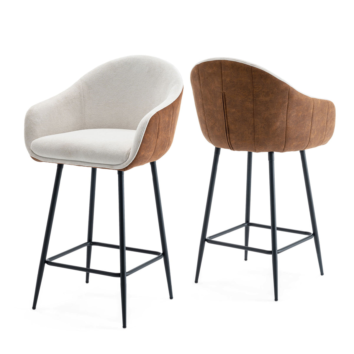 Modern Style Counter Height Bar Stools, With Comfortable Upholstery, Durable Metal Legs Ensure Stability - Brown