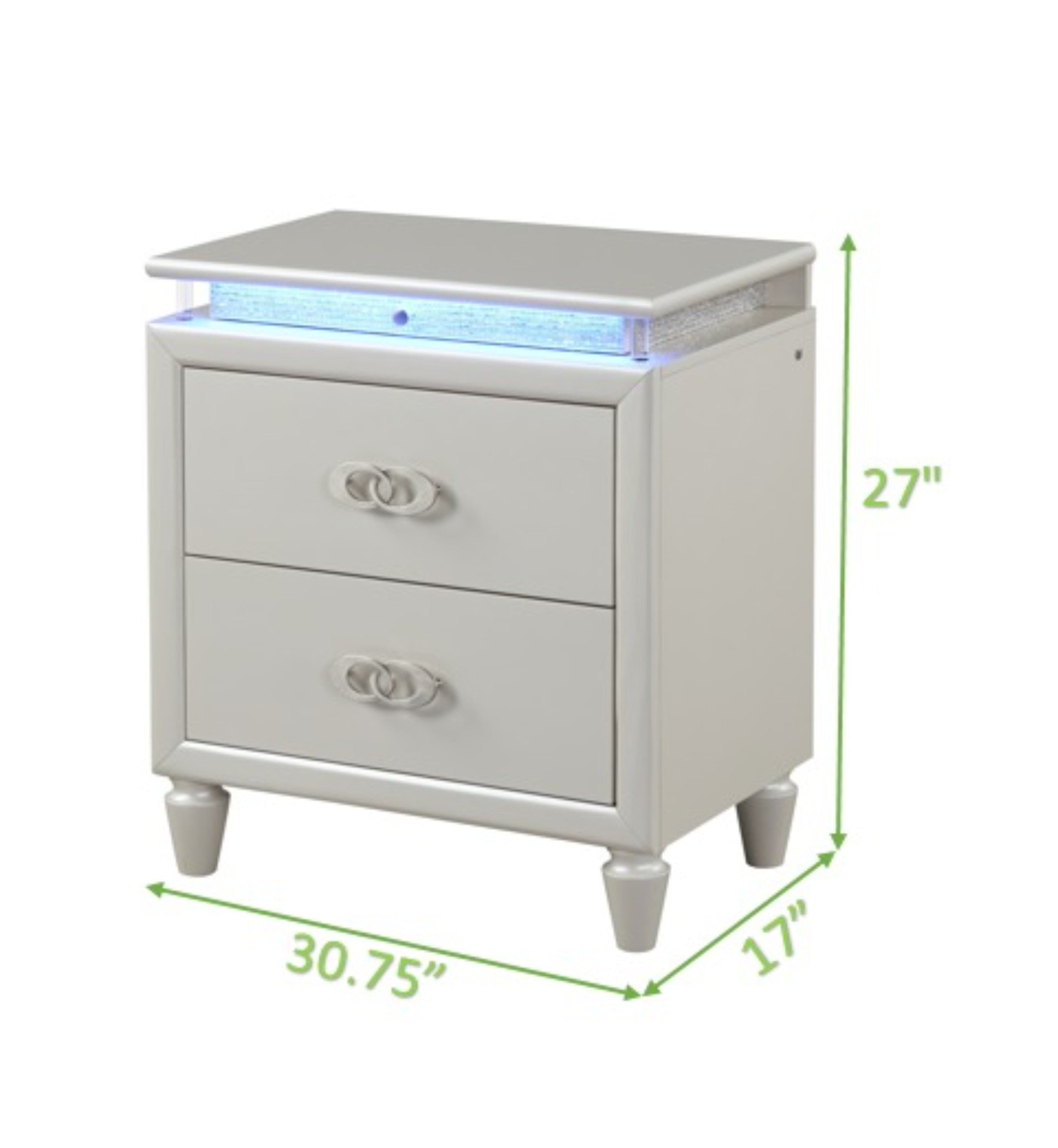 Passion Queen 4 Pc LED Bedroom Set Made with Wood in Milky white