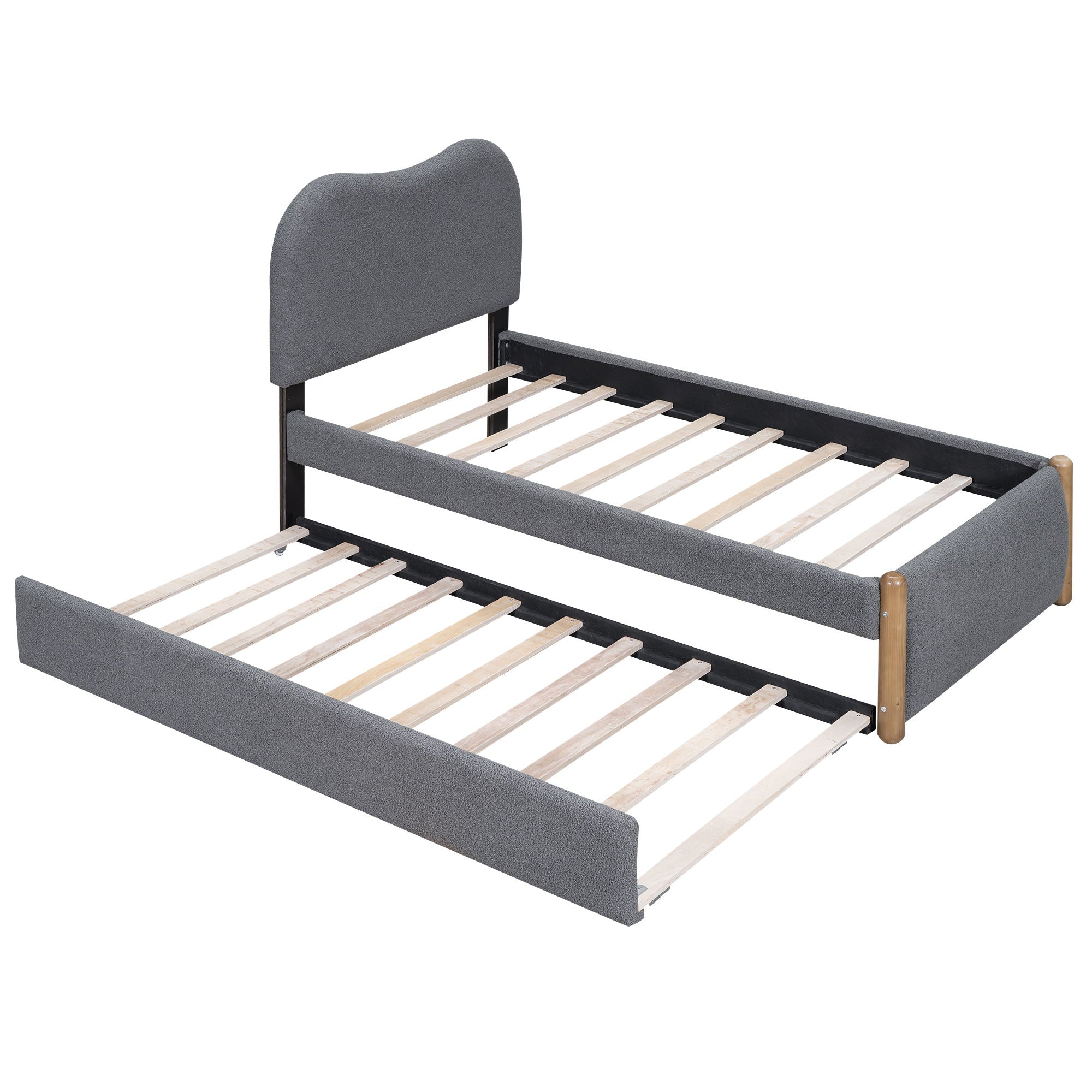Upholstered Platform Bed With Wood Supporting Feet And Trundle