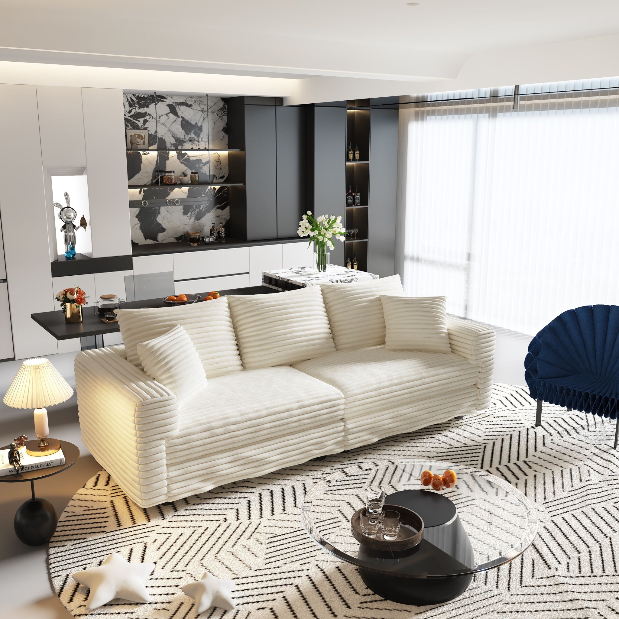 Plush Corduroy 4 Seat Sofa, Modern Comfy Upholstered Sofa Cloud Couch, Deep Seat Couches With Soft Pillows