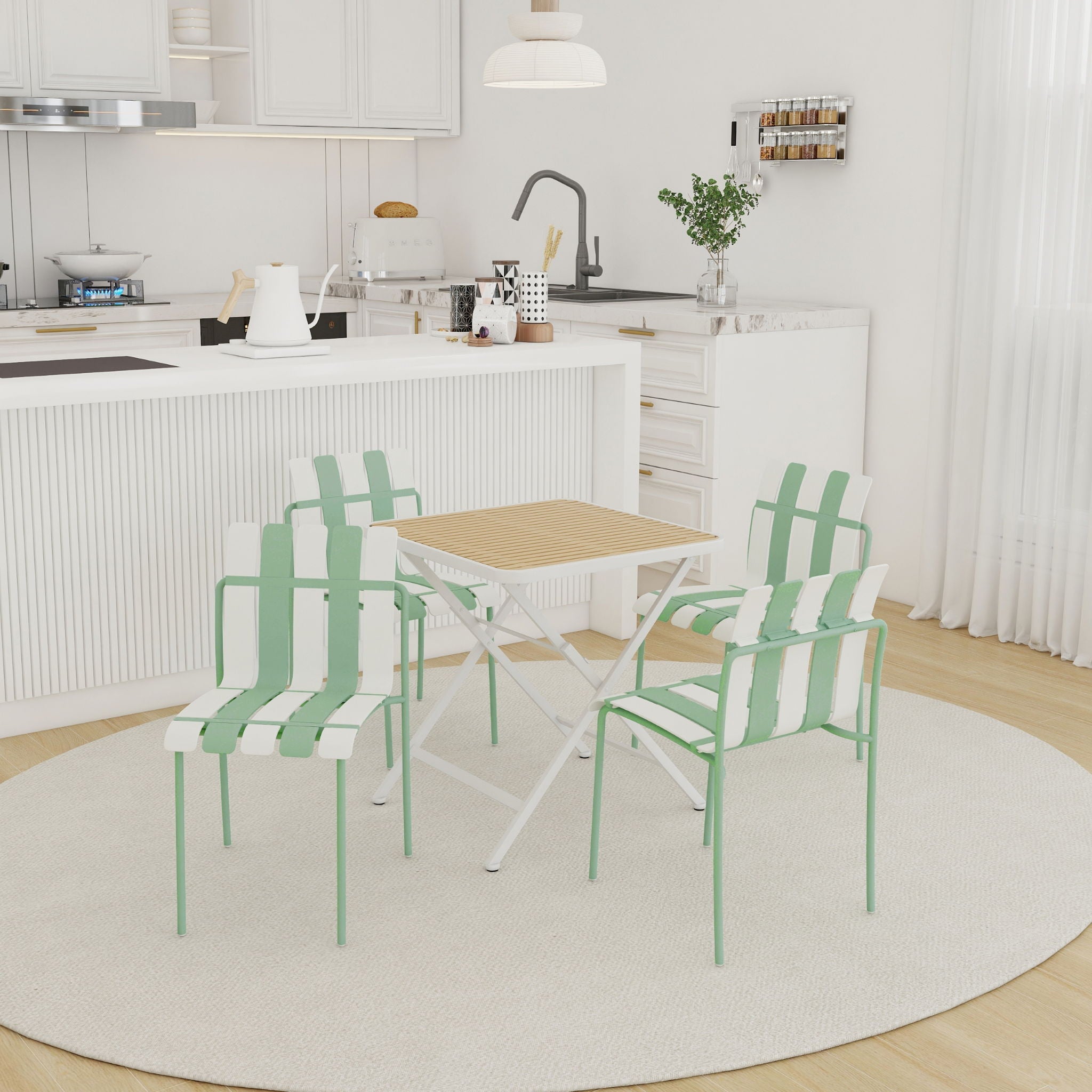 4 Piece Set Of Modern Color Block Designed Single Chairs With Folding Square Table