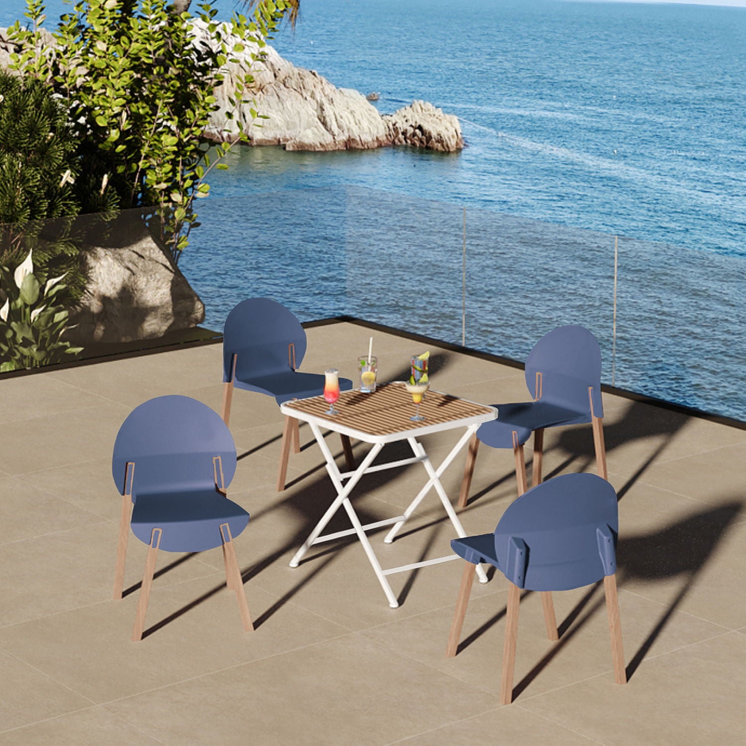 4 Piece Set Of Single Chairs With A Folding Square Table