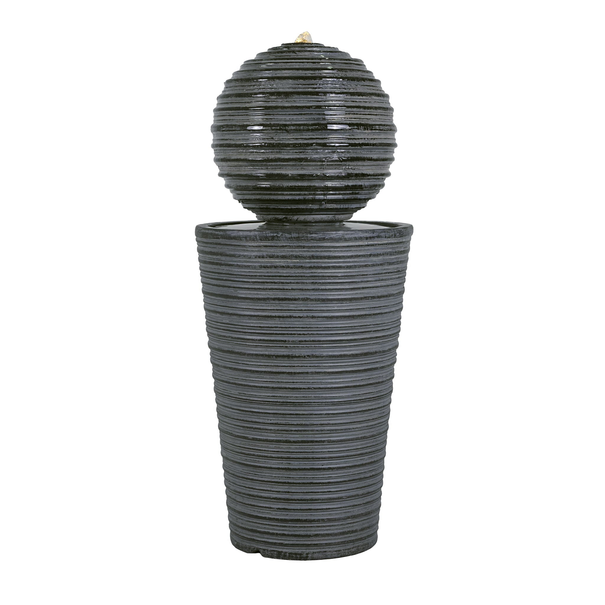 31.5" Tall Striped Column Fountain With LED Light Design For Outdoor Spaces - Gray