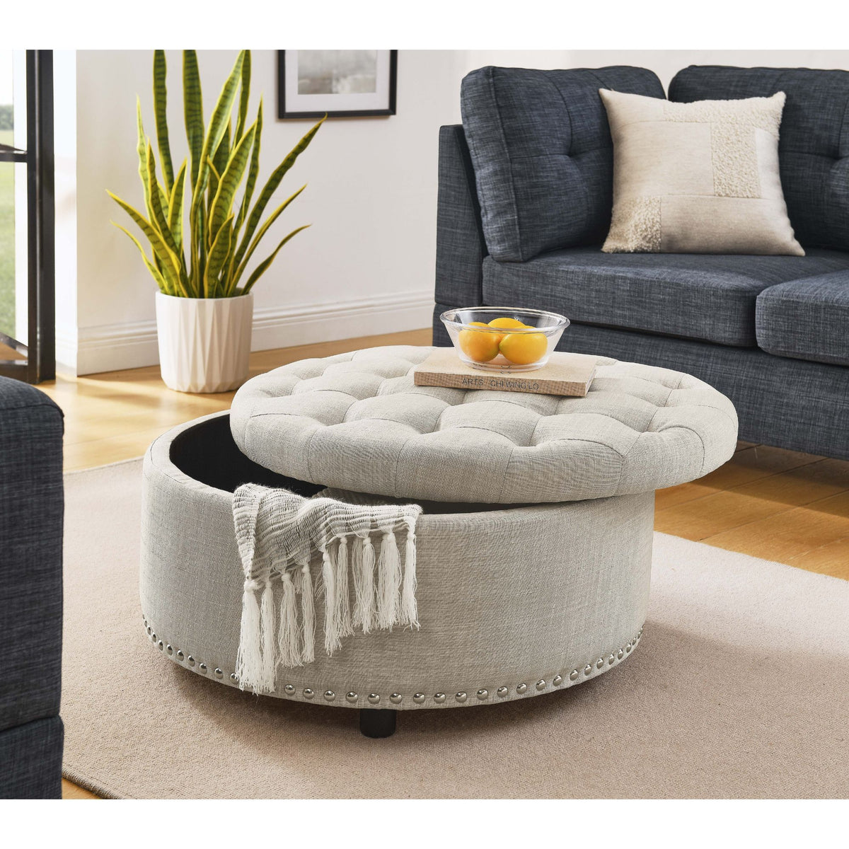 Tufted Storage Ottoman - Almond