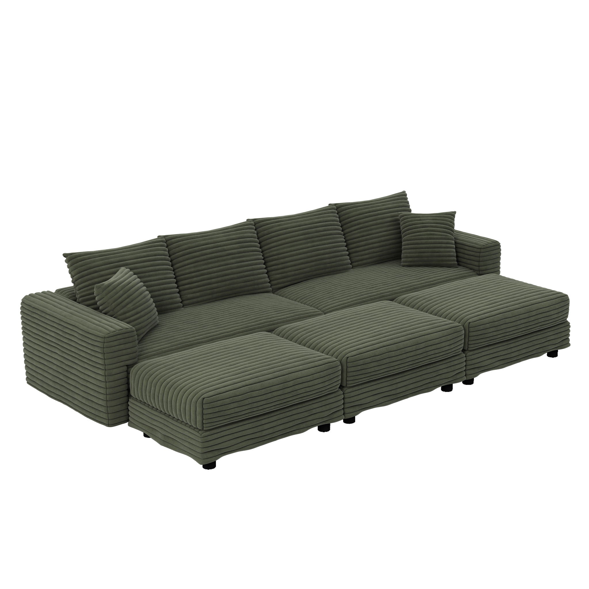 Convertible Deep Seat Sofa With Soft Pillows And Ottomans