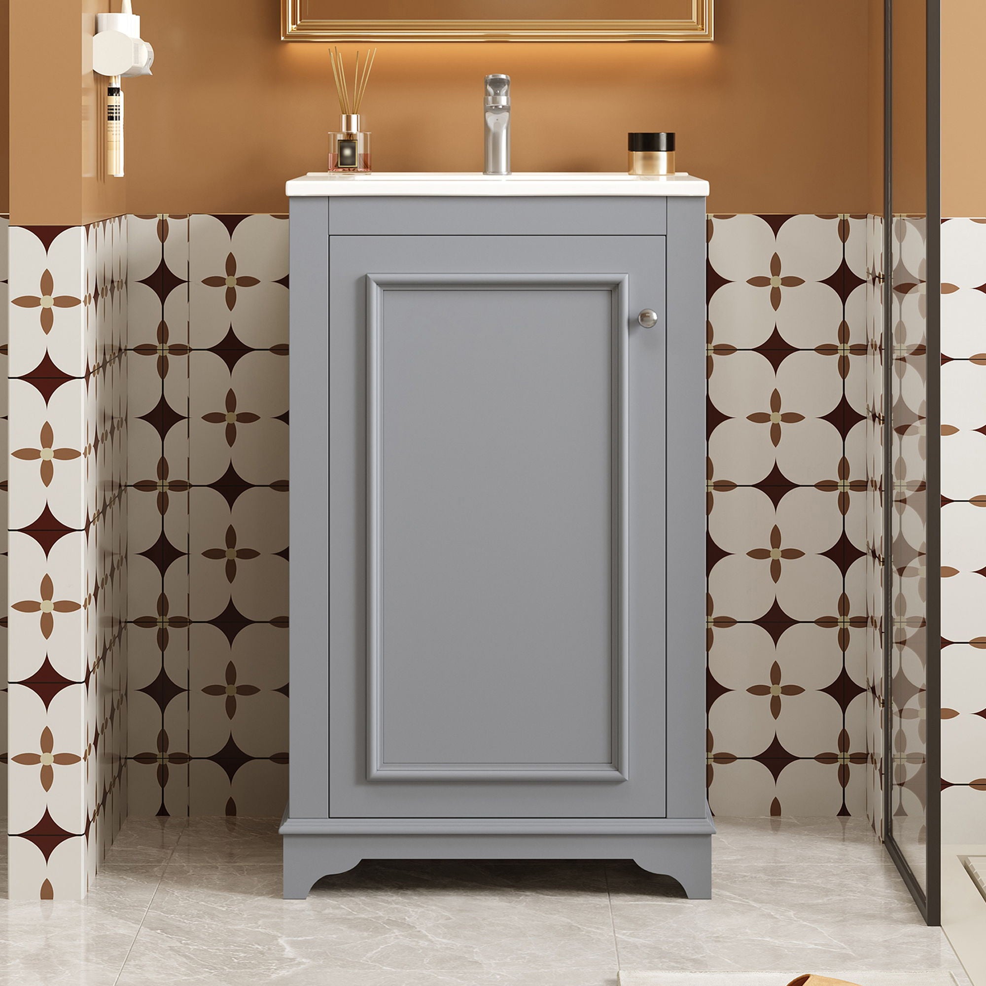 Bathroom Vanity With Sink, Freestanding Single Cabinet Set, Soft Close Door, Adjustable Shelf