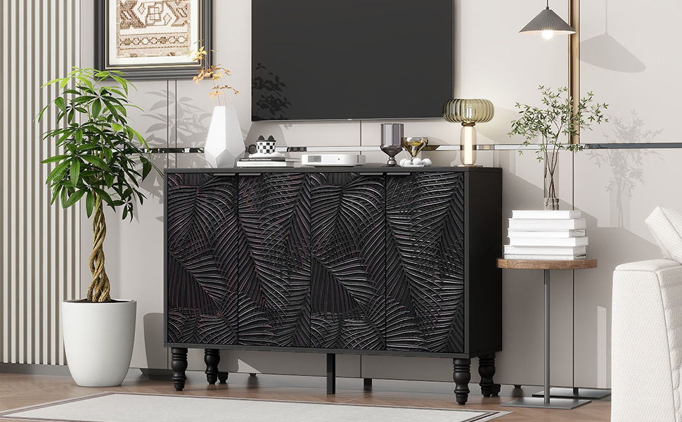 Modern TV Stand With 2 Spacious Storage Space And Anti-Tip Device