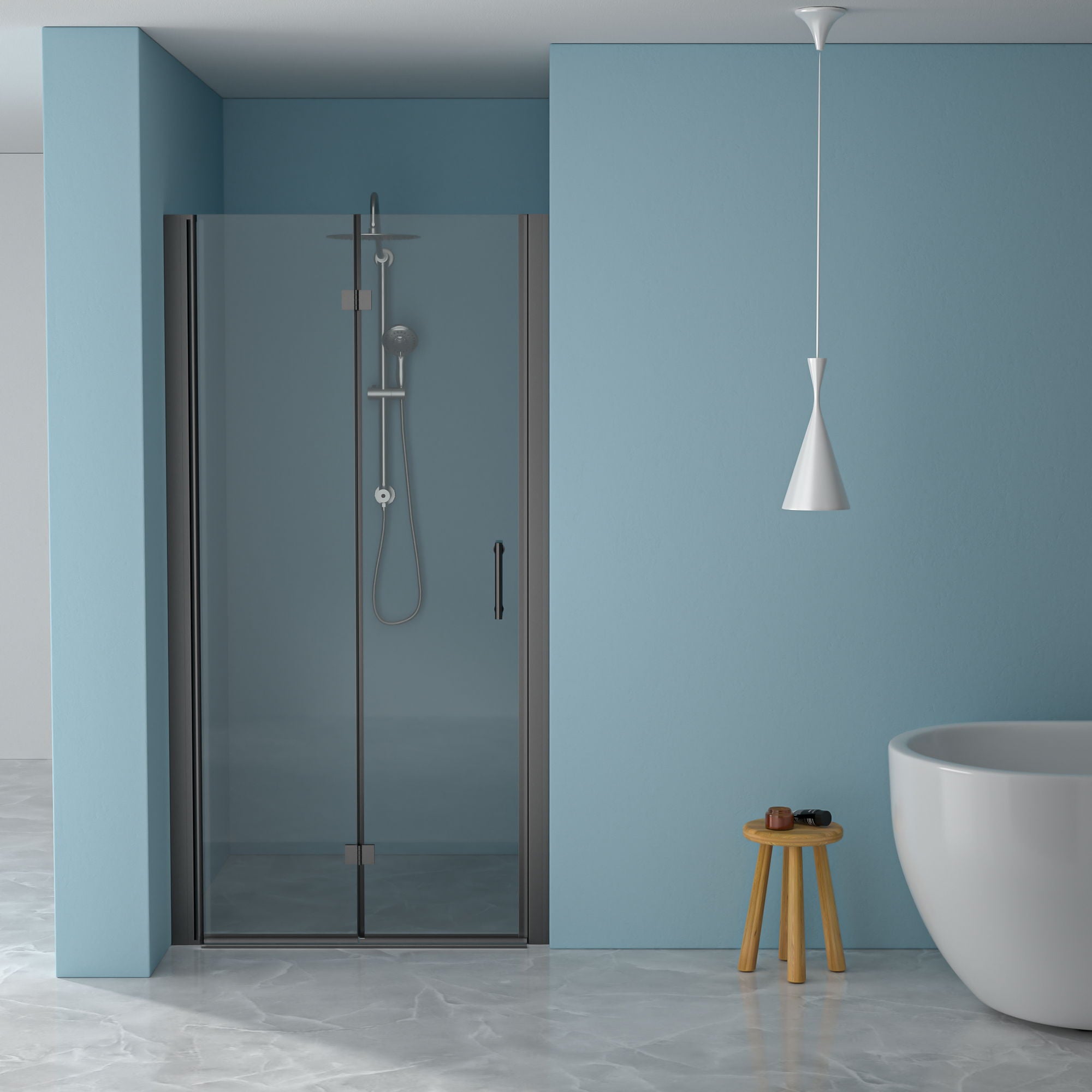 Fold Frameless Shower Door With Tempered Glass