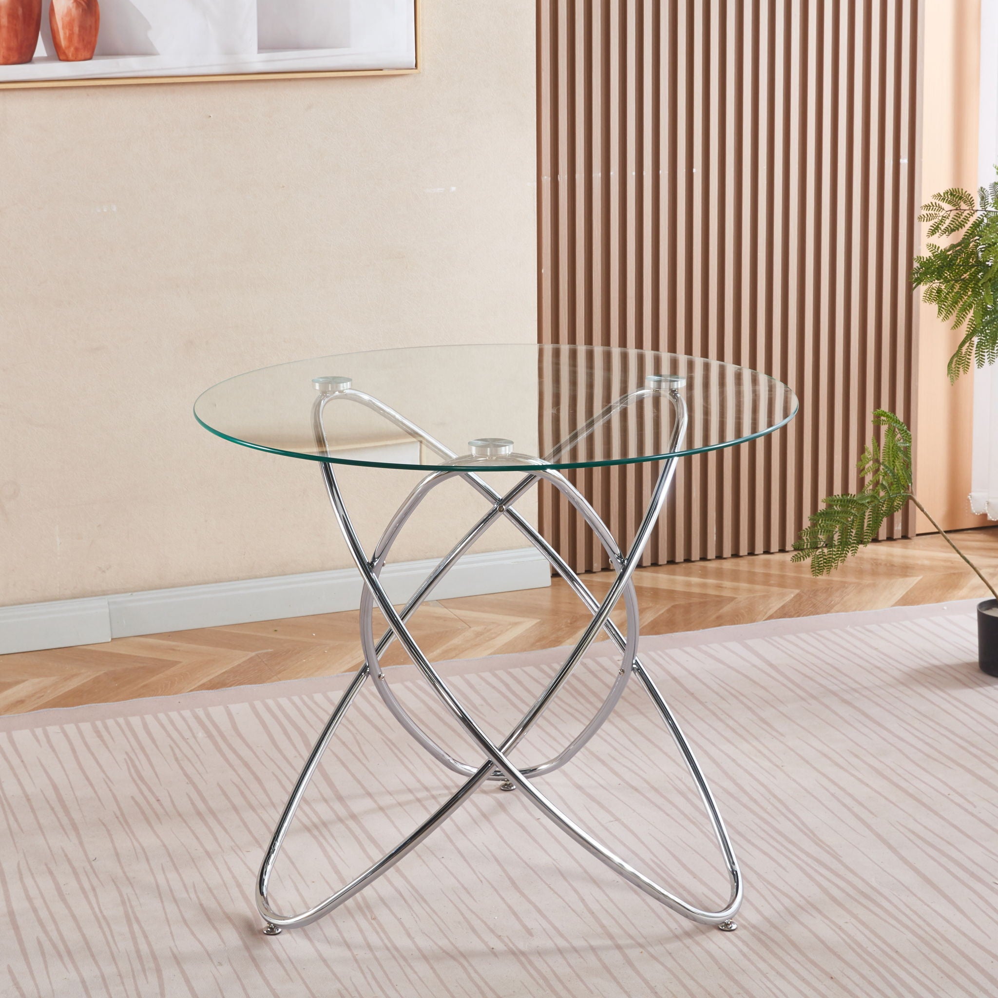 Metal Leg Dining Table With Tempered Glass Top