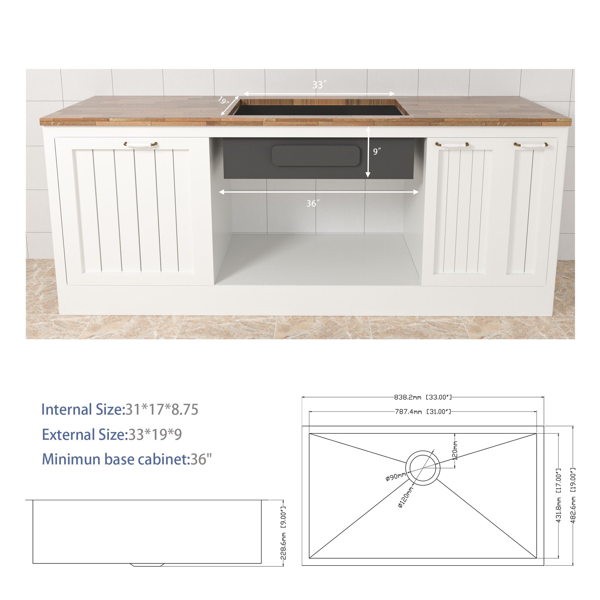 Modern Style Undermount Sink With Stainless Steel, Deep Single Bowl