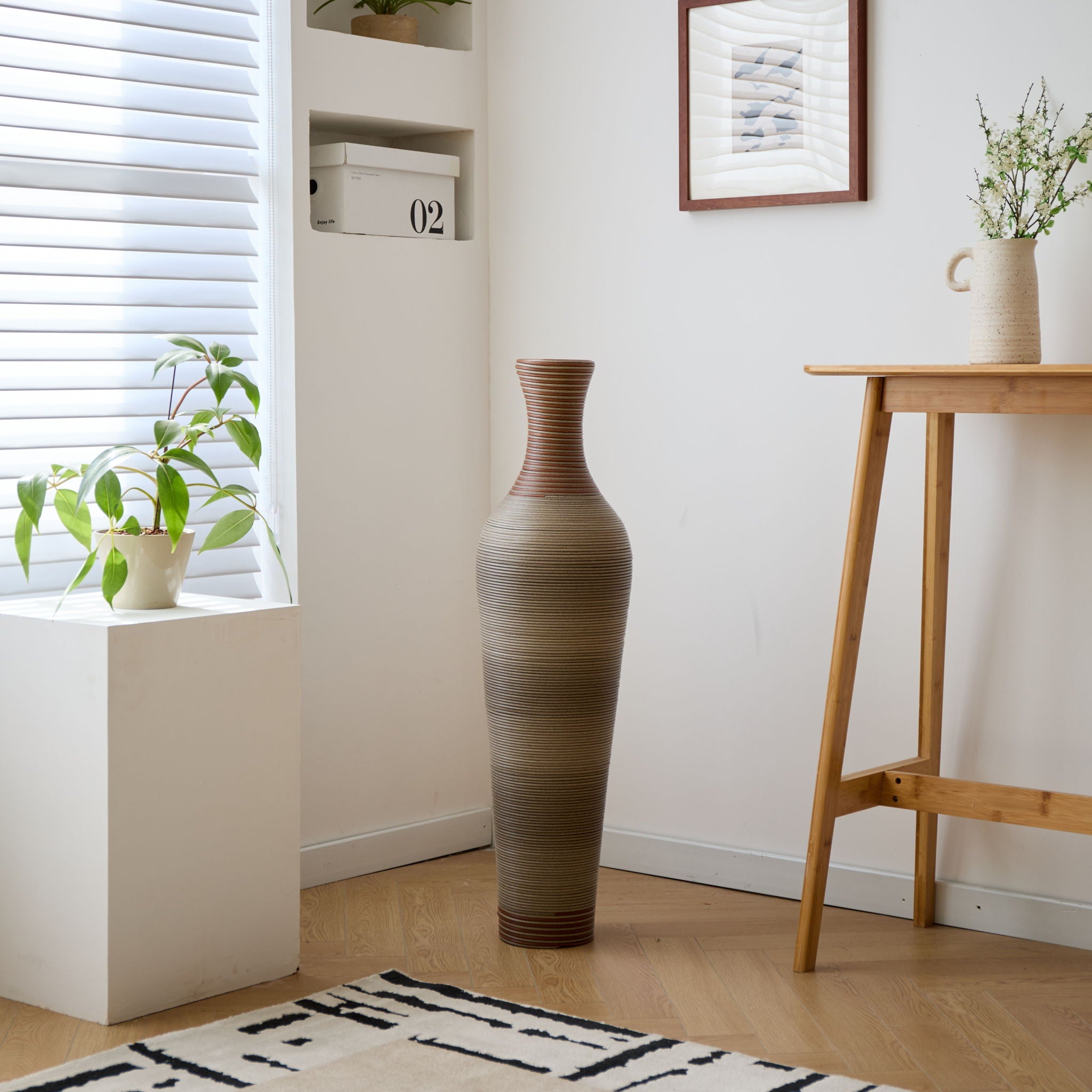 Tall Standing Designer Floor Vases With Elegant 2 Tone Finishes For Decorating