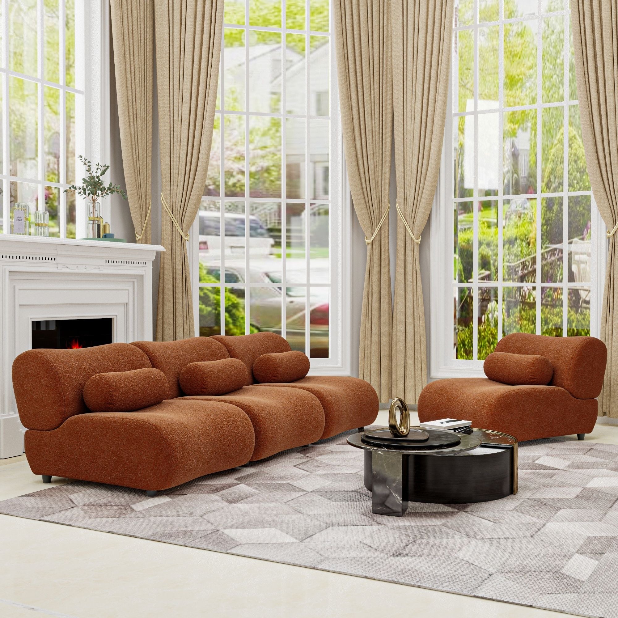 Modern L-Shaped Modular Sofa Set High Comfort Chenille Fabric