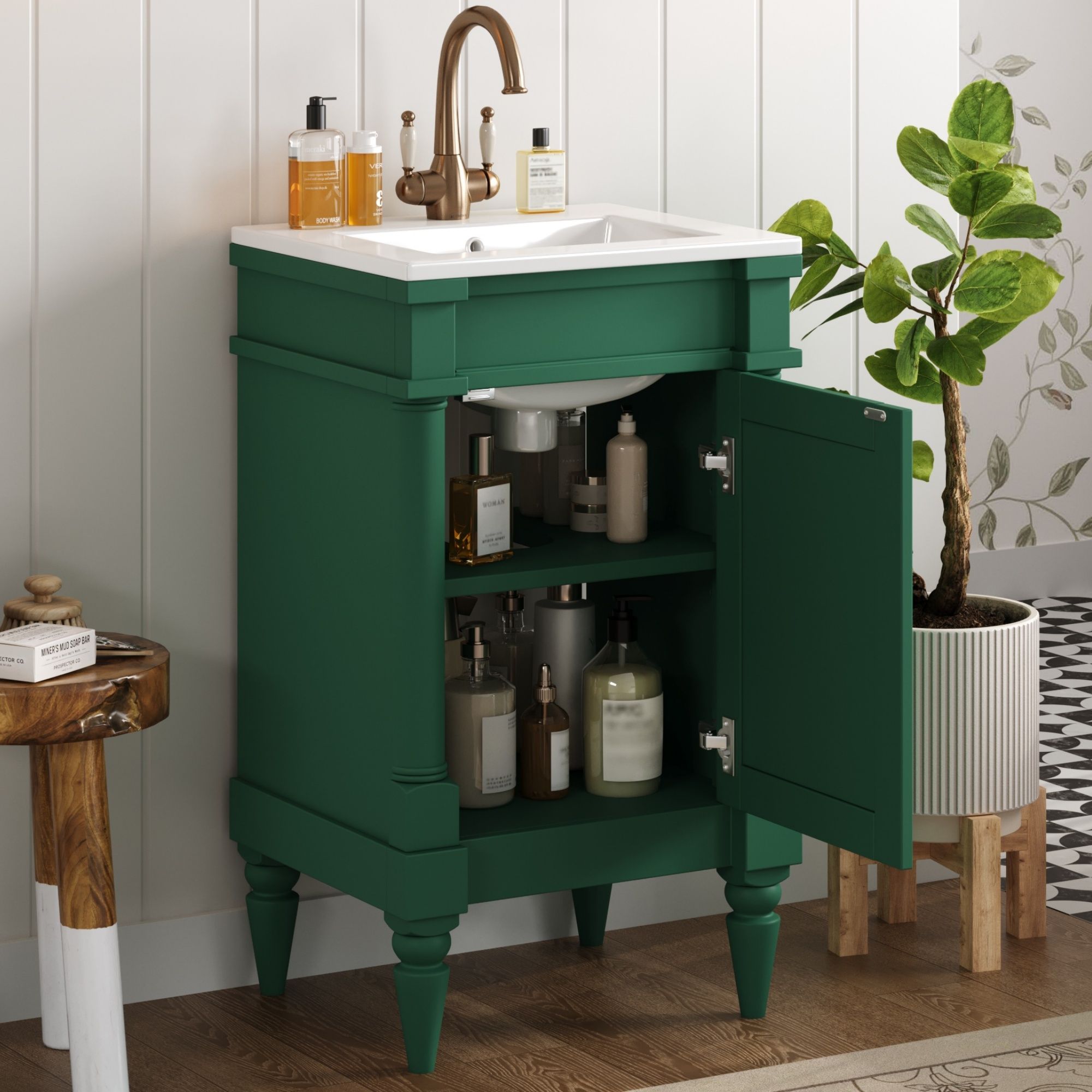 Bathroom Vanity With Sink, Storage Cabinet With Door, Drop In Sink, Compact Freestanding Design