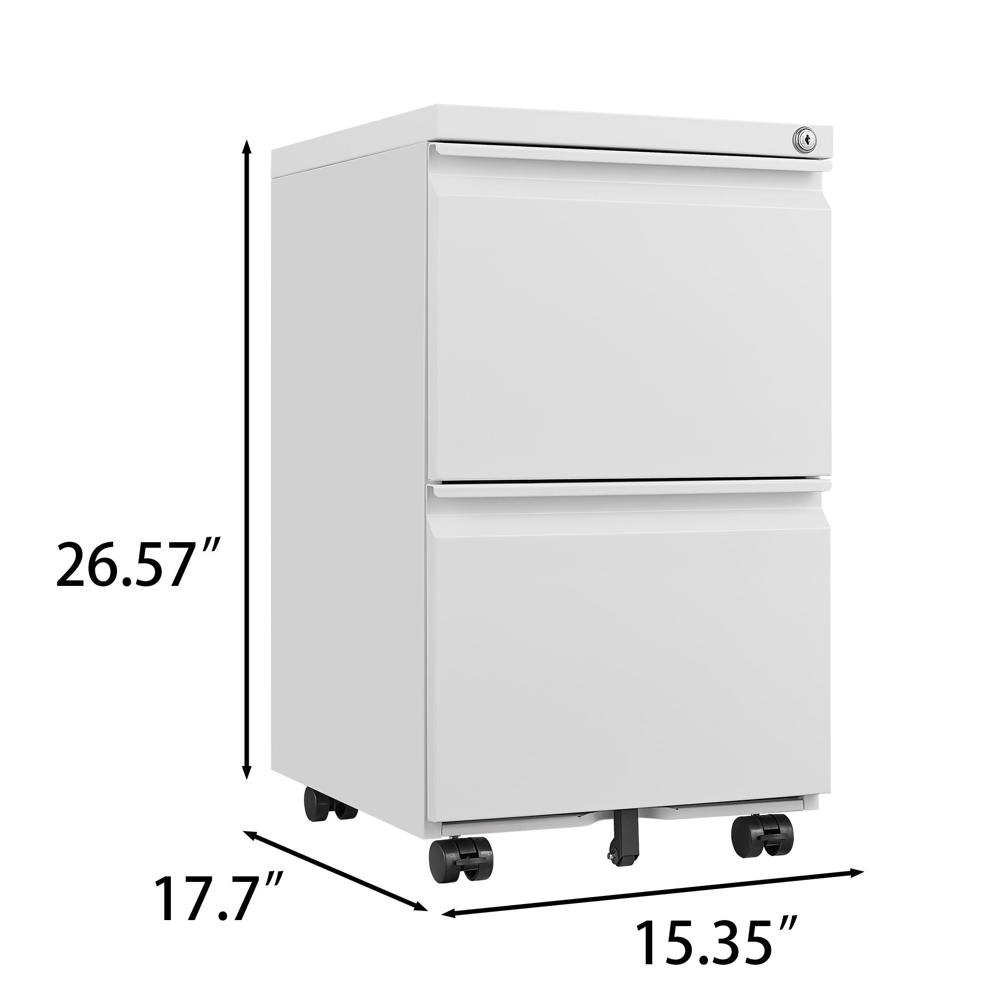 Metal 2 Drawer Mobile File Cabinet With Lock, Under Desk Office Steel Filing Cabinet, 25.6&