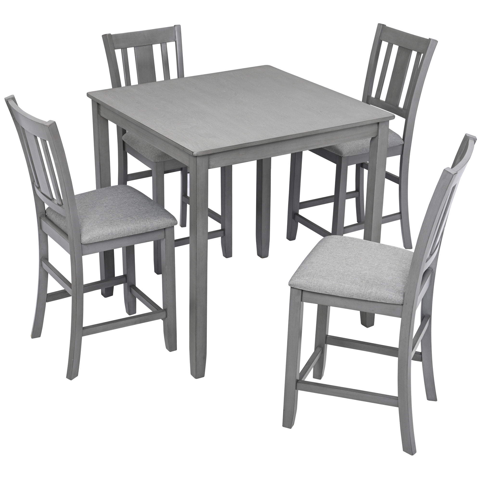 5 Pieces Dining Table Set, Counter Height Kitchen Table Set With Square Table And 4 Upholstered Chairs