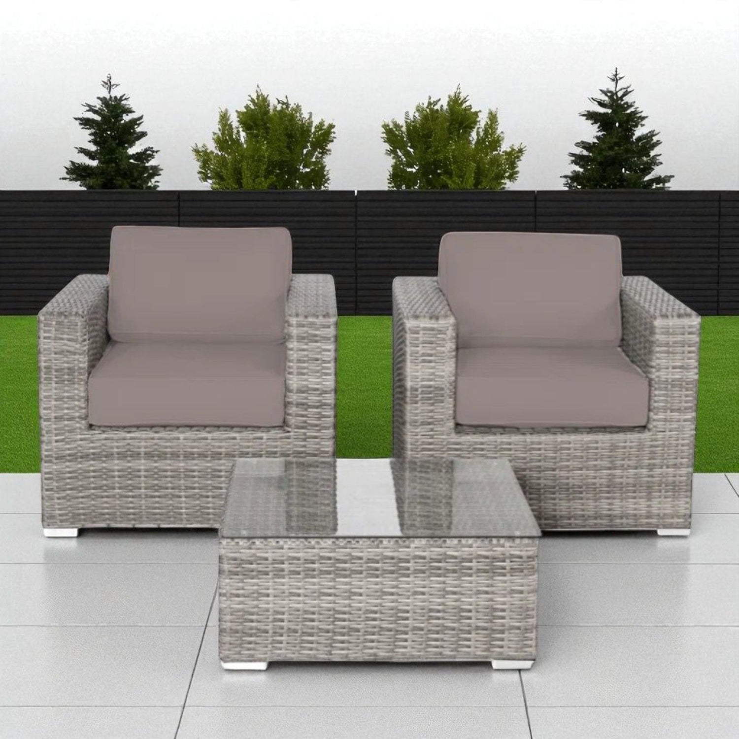 Wicker Seating Group Set With Table And Cushions