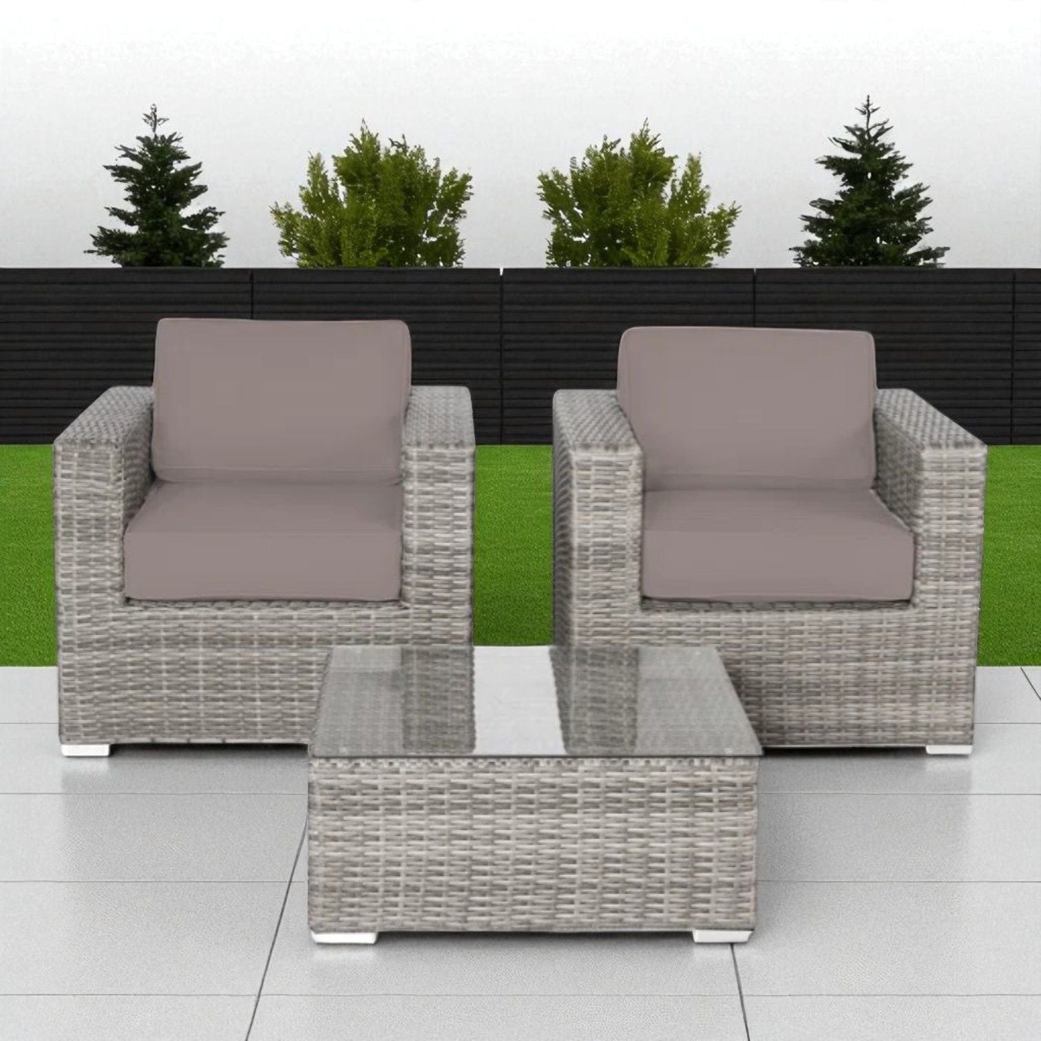 Wicker Seating Group Set With Table And Cushions