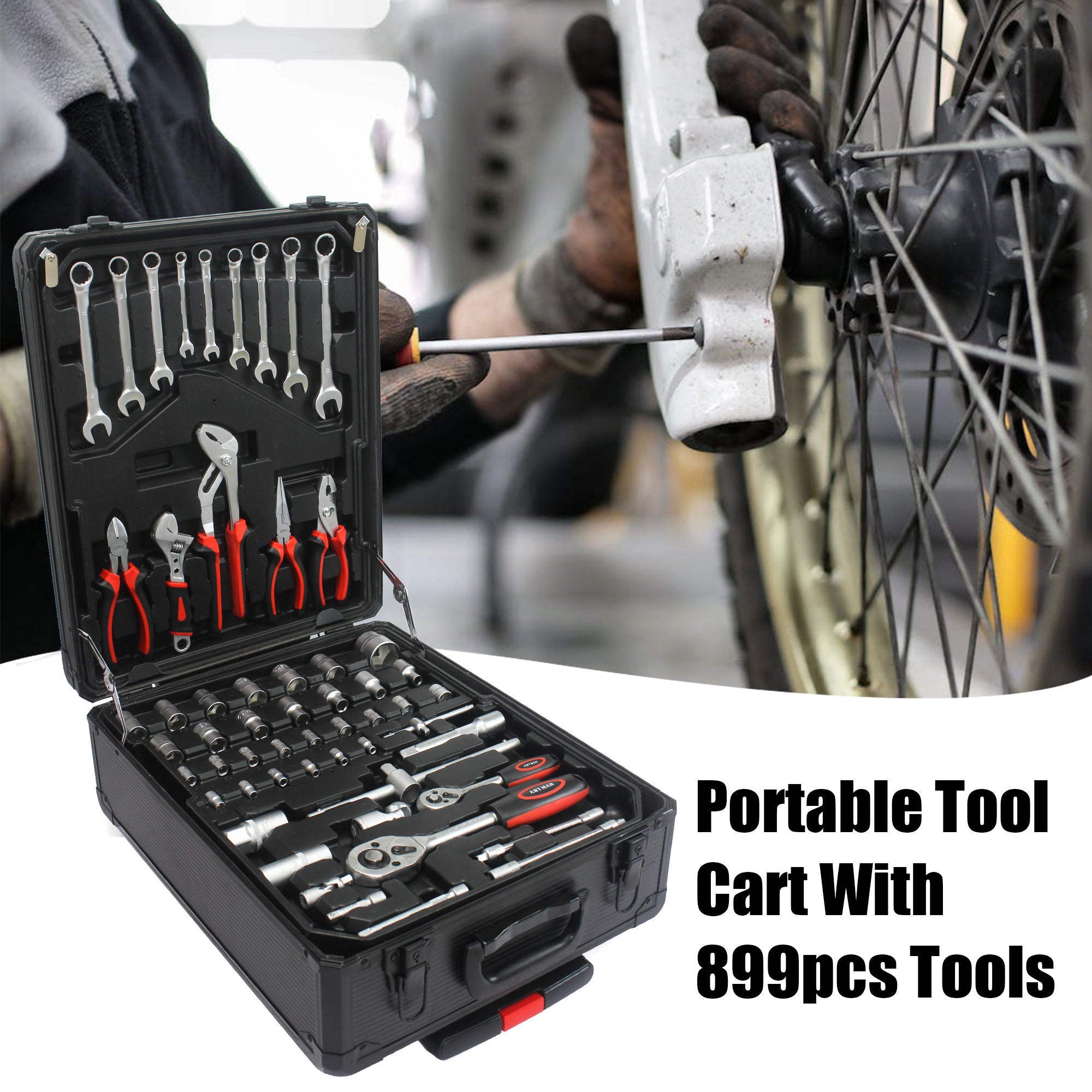 899 Piece Home Repair Tool Set With Rolling Plastic Toolbox, 4 Drawers, General Household Maintenance Kit