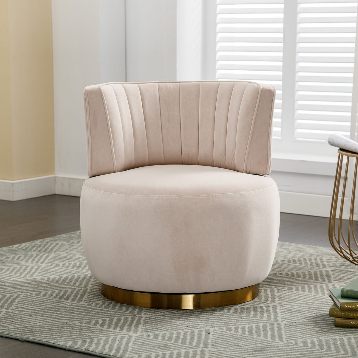 Swivel Barrel Accent Sofa Chair, 360 Degree Rotation, Fluffy Fabric - Beige
