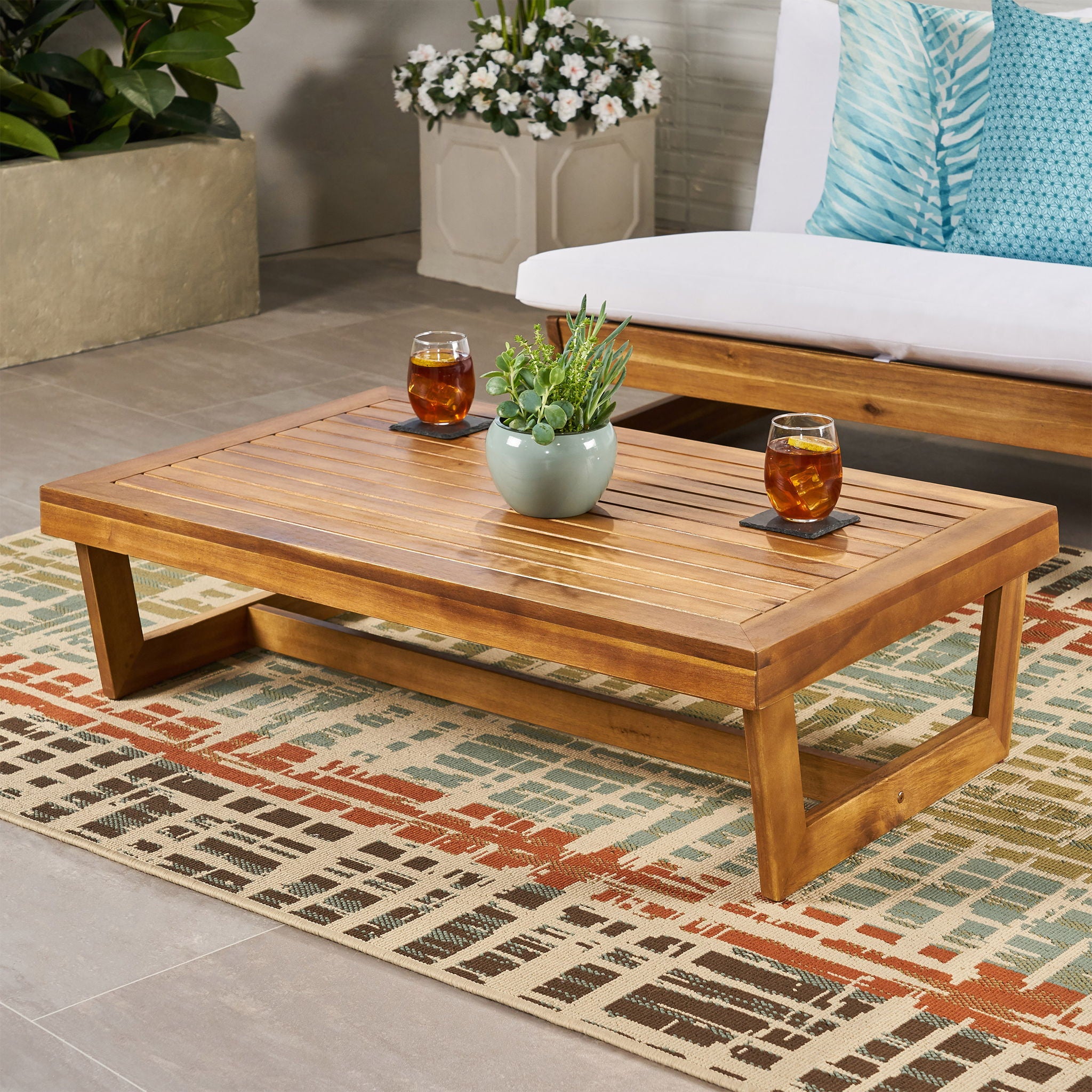 Outdoor Coffee Table With Slat Paneling - Teak