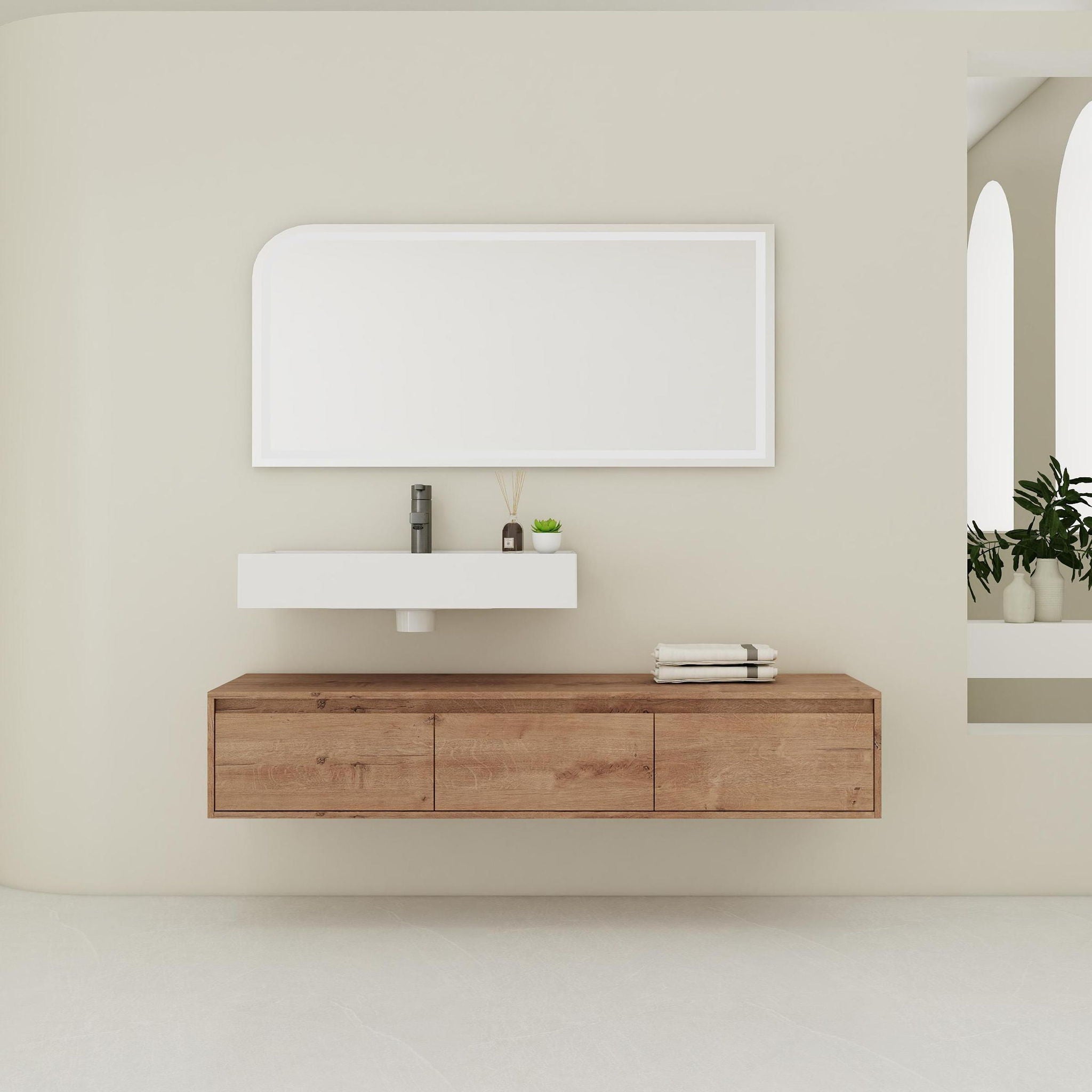 Modern Wall Mounted Bathroom Vanity With Resin Sink, Soft Close Drawer - Imitative Oak