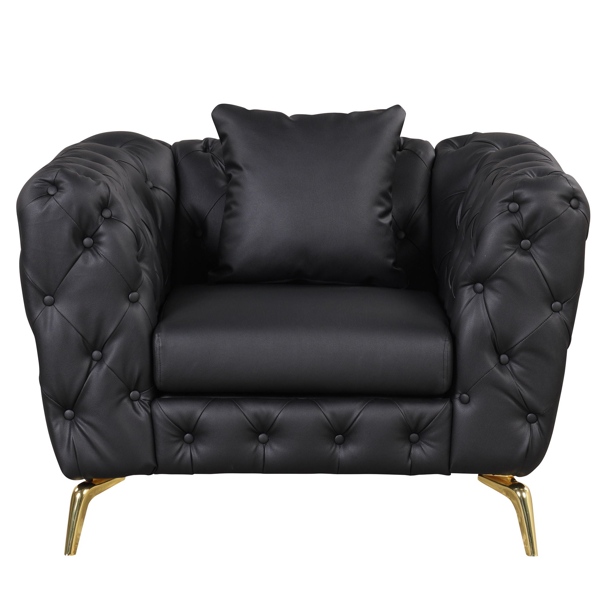 Modern Sofa Couch Upholstered Sofa With Sturdy Metal Legs, Button Tufted Back, Single Sofa Chair For Living Room, Apartment, Home Office - Black