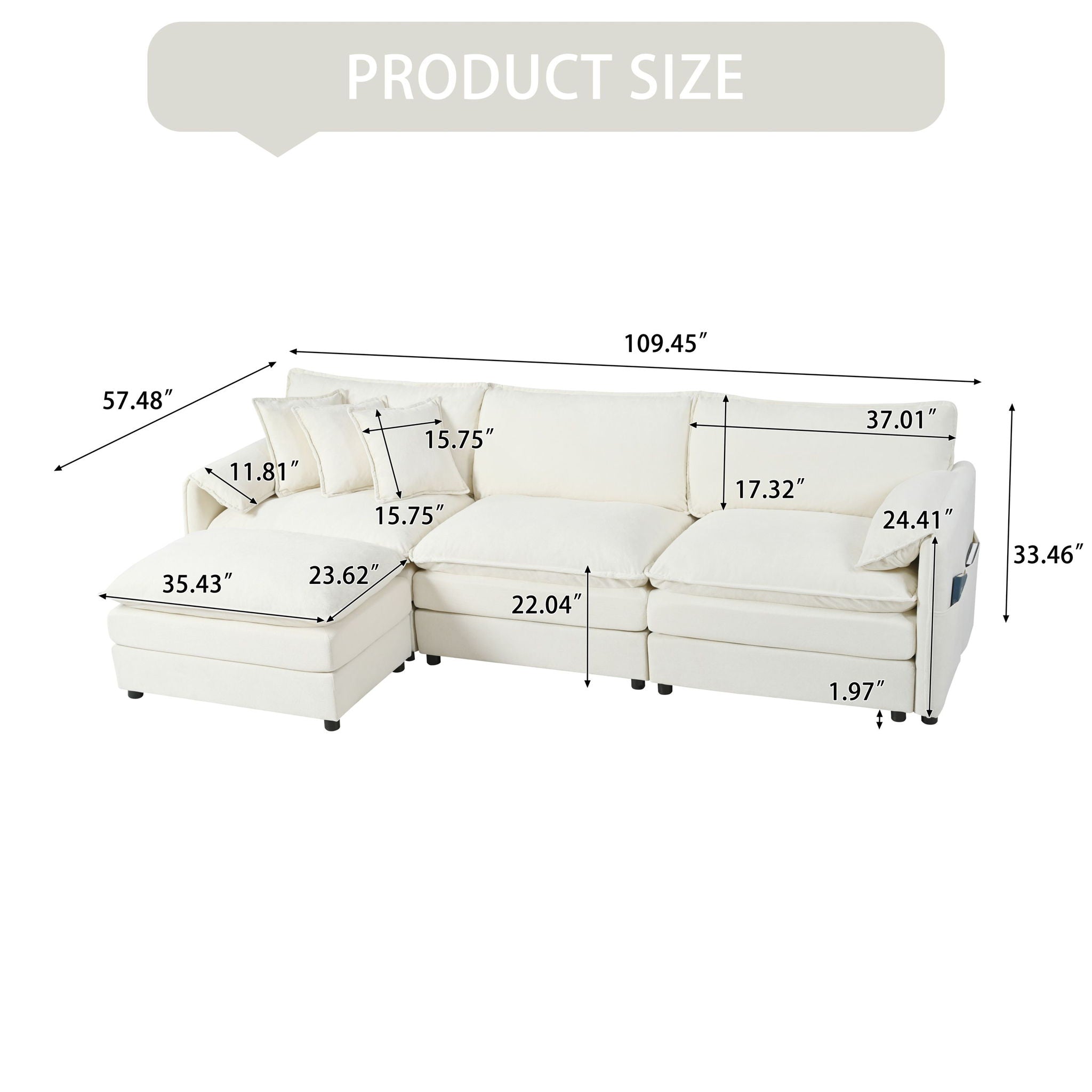 Modern Comfy Deep Seat Modular Sectional Sofa Cloud Couch With Ottoman