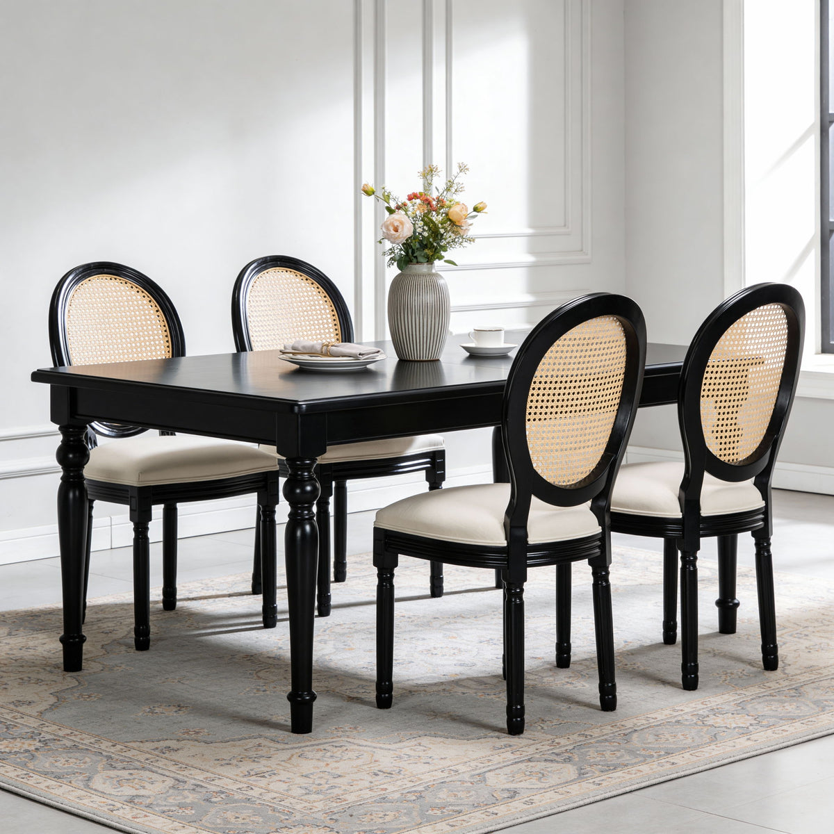Dining Chairs, Upholstered With Round Back (Set of 2) - Black