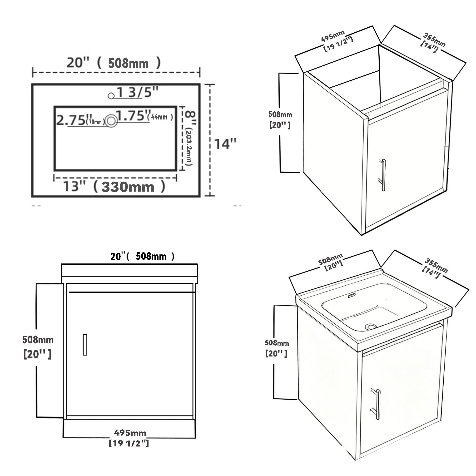 20" Floating Bathroom Vanity Combo With Wall Cabinet, Ceramic Sink & Soft Close Doors - White