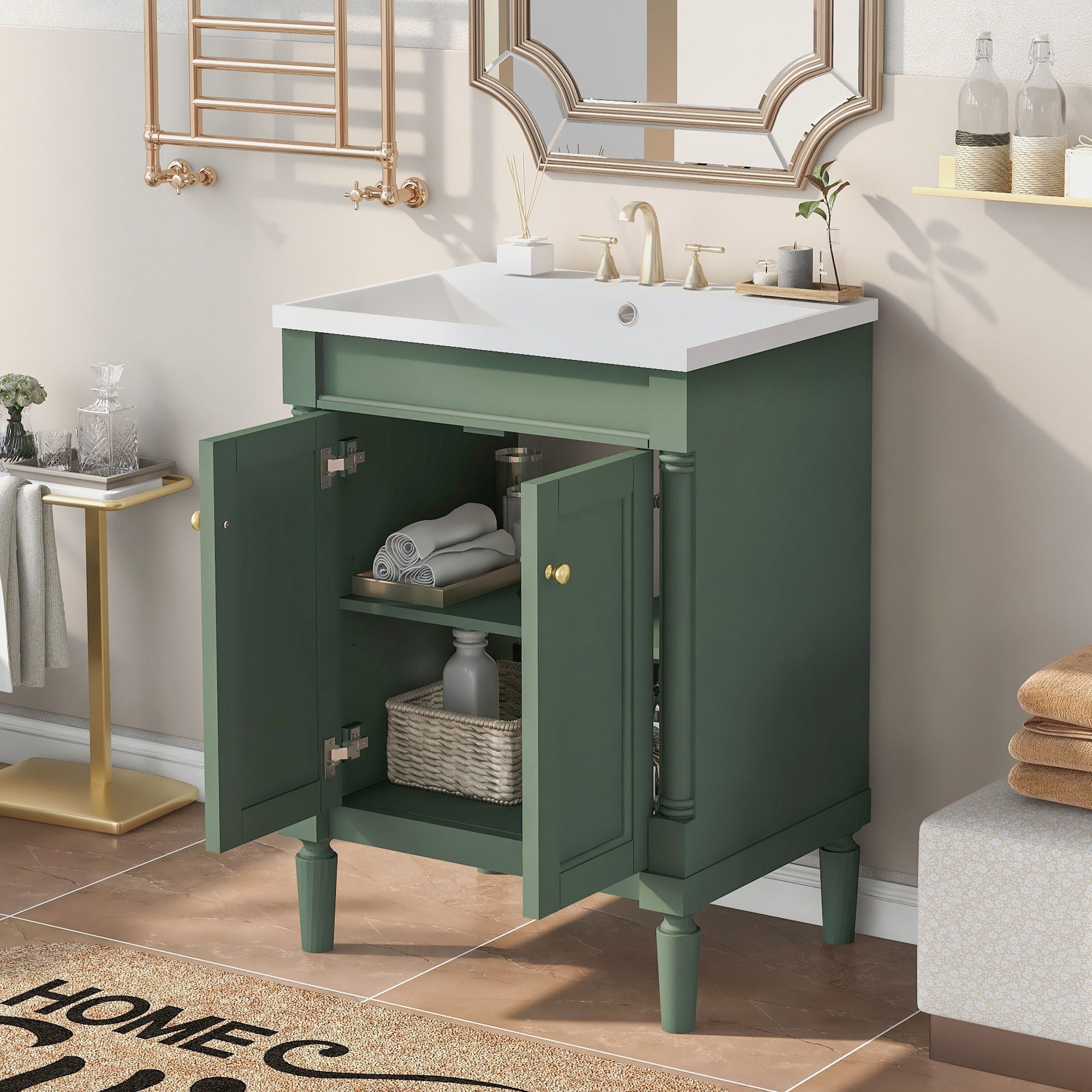 Bathroom Vanity With Top Sink, 2-Tier Modern Bathroom Storage Cabinet