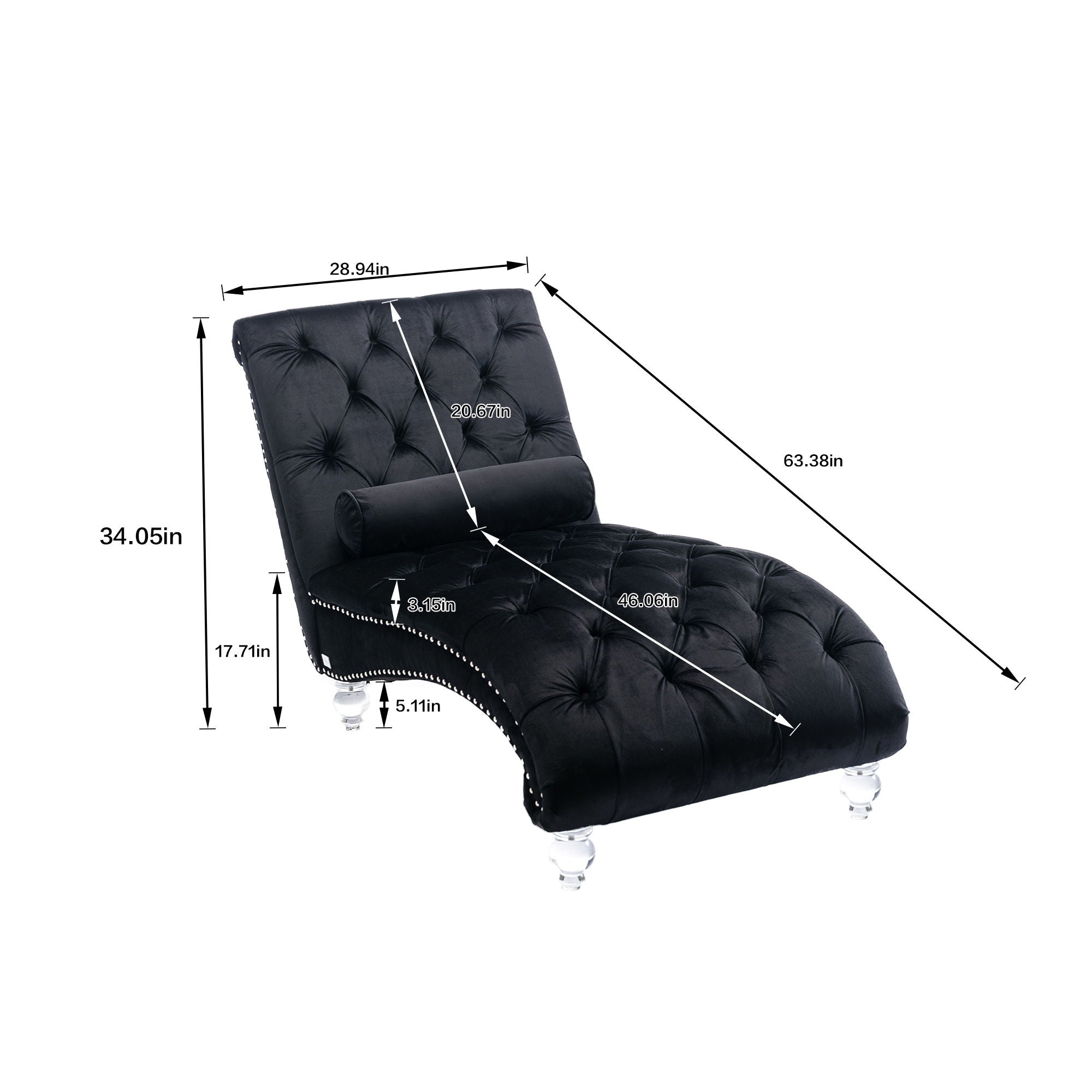 Velvet Chaise Lounge Indoor, Button Tufted Upholstered Chaise Lounge Chair With Pillow